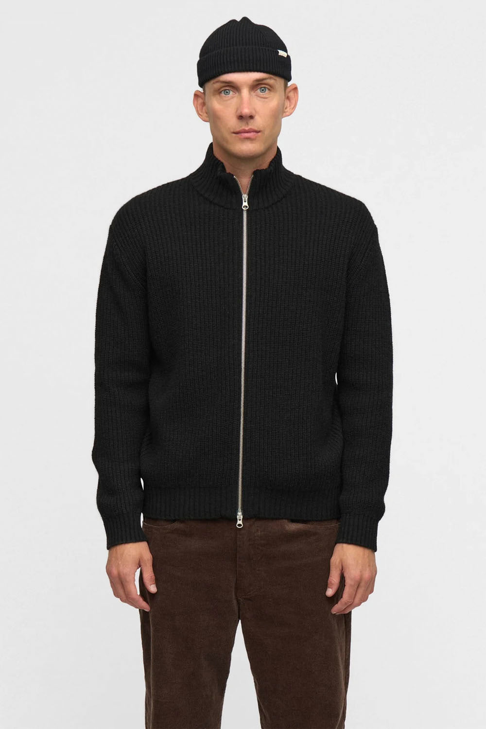 ANERKJENDT Aksinus Zip Wool Cardigan Caviar | Shop at PUKAS SURF SHOP