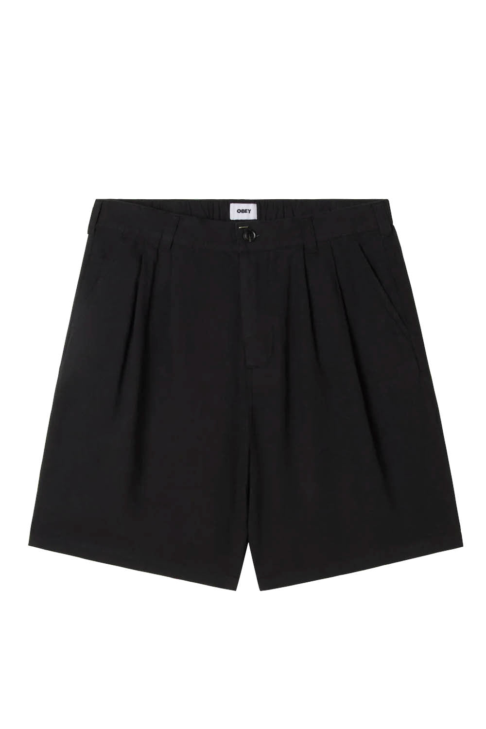 OBEY Foster Pleated Linen Short Black | Shop at PUKAS SURF SHOP