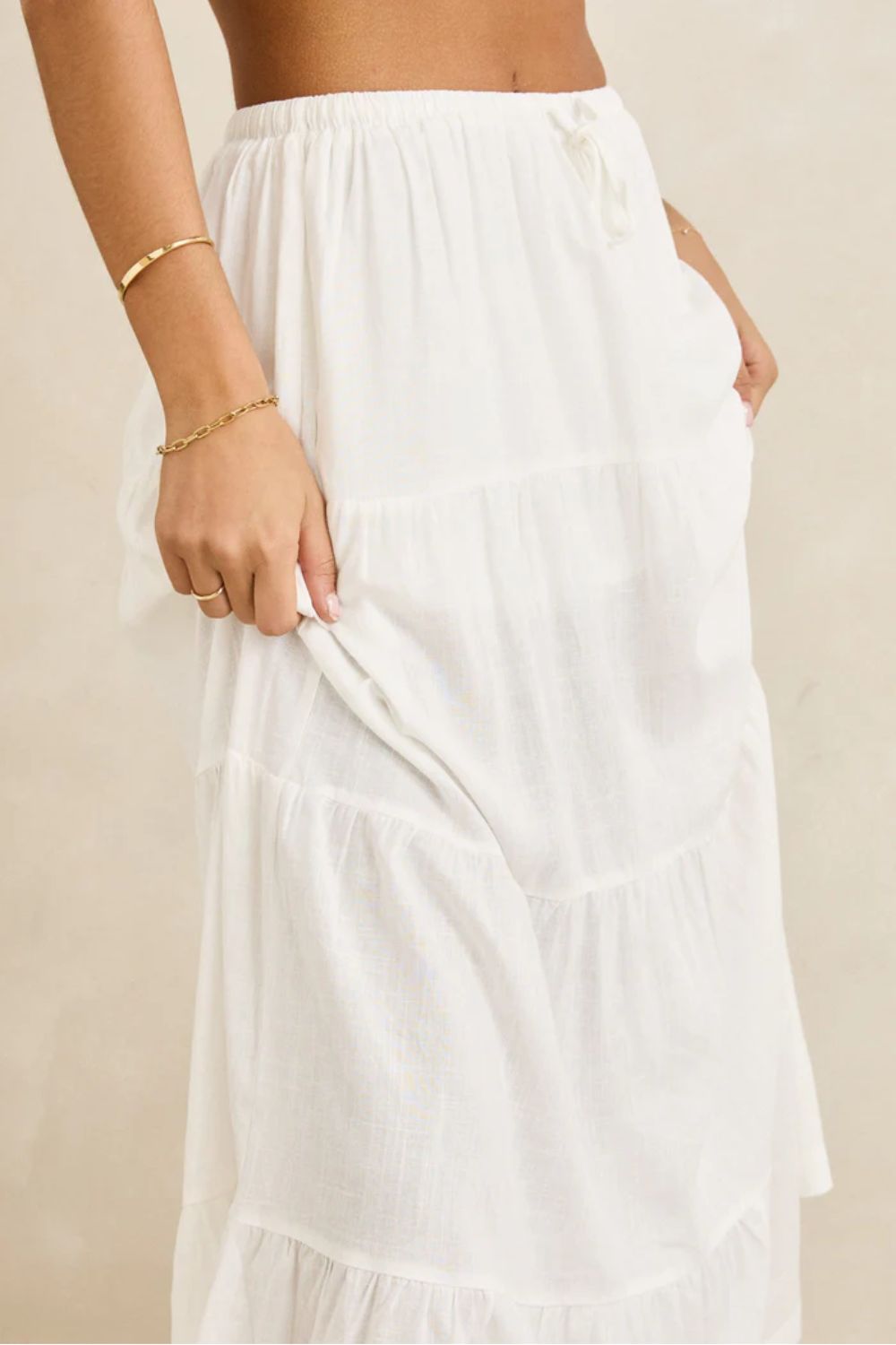 Rhythm Classic Tiered Maxi Skirt White | Shop at PUKAS SURF SHOP