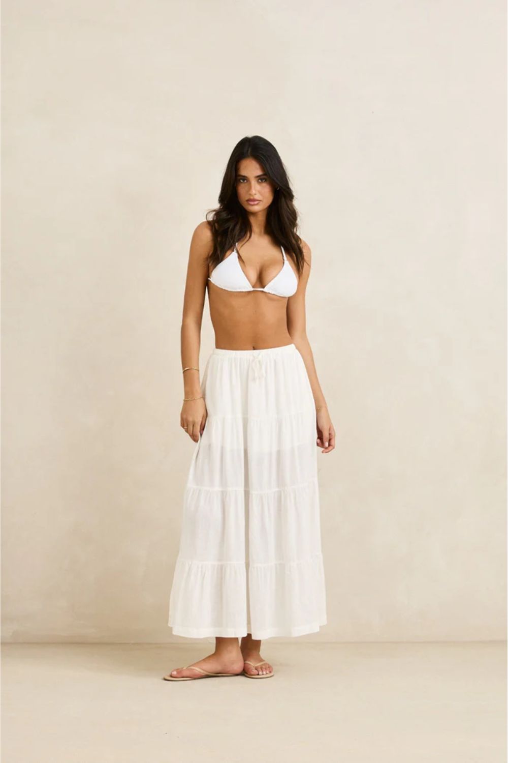 Rhythm Classic Tiered Maxi Skirt White | Shop at PUKAS SURF SHOP