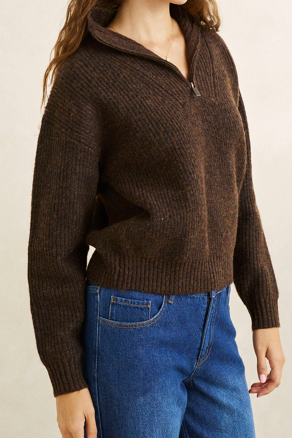 ouat 009 BLACK×BROWN  ZIP KNIT RHYTHM Quincy Zip Knit – Women's Half-Zip Knit Sweater | Shop at