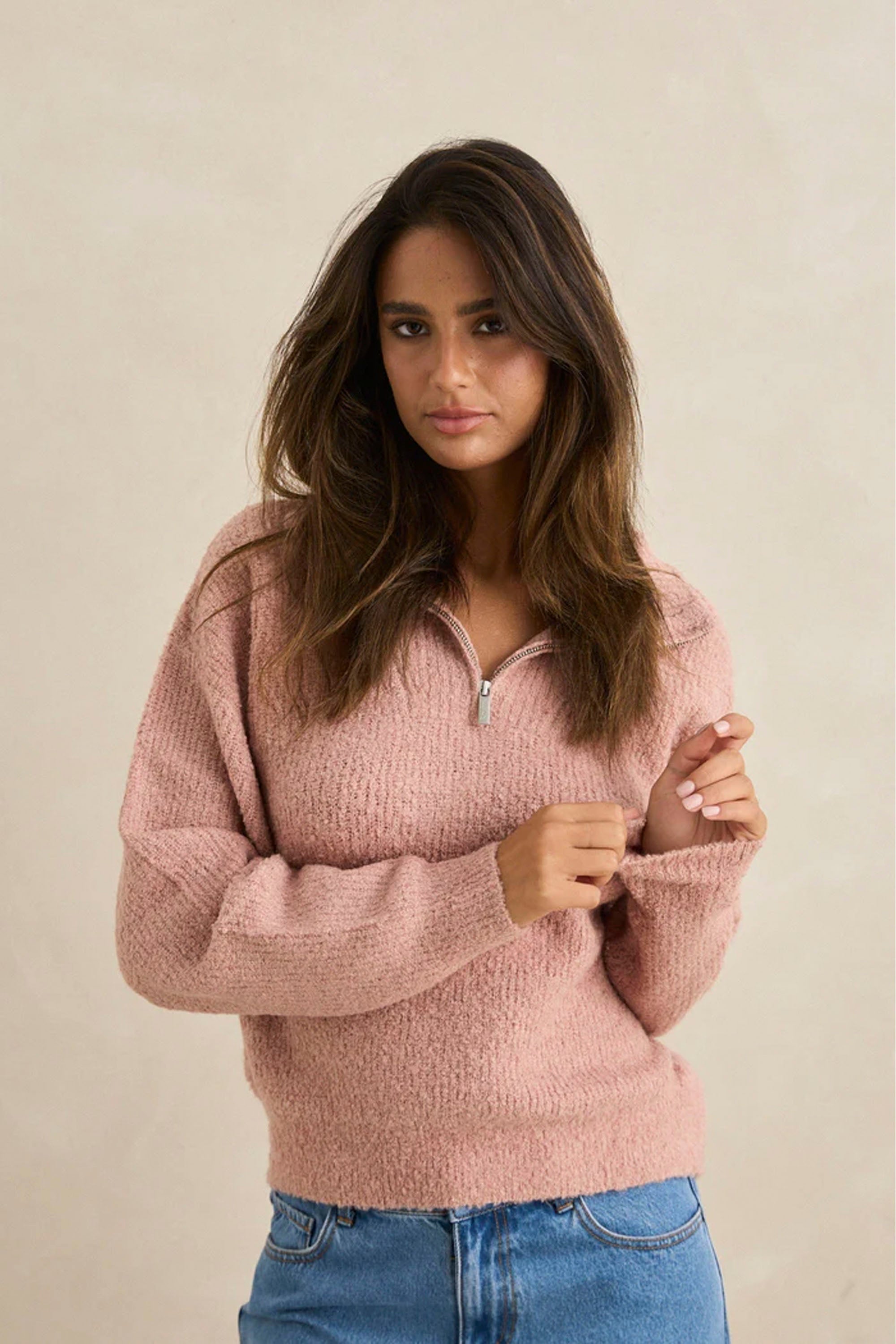 Rhythm Quinn Zip Knit Pink | Shop at PUKAS SURF SHOP