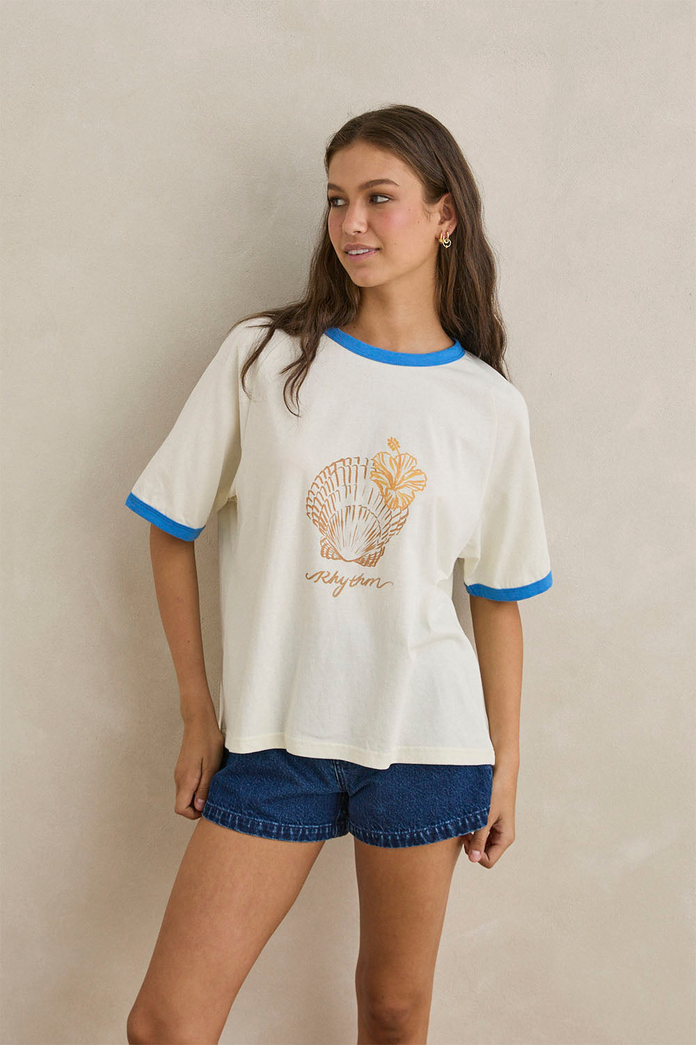 RHYTHM Sunrise Seashell Ringer Tee White | Shop at PUKAS SURF SHOP