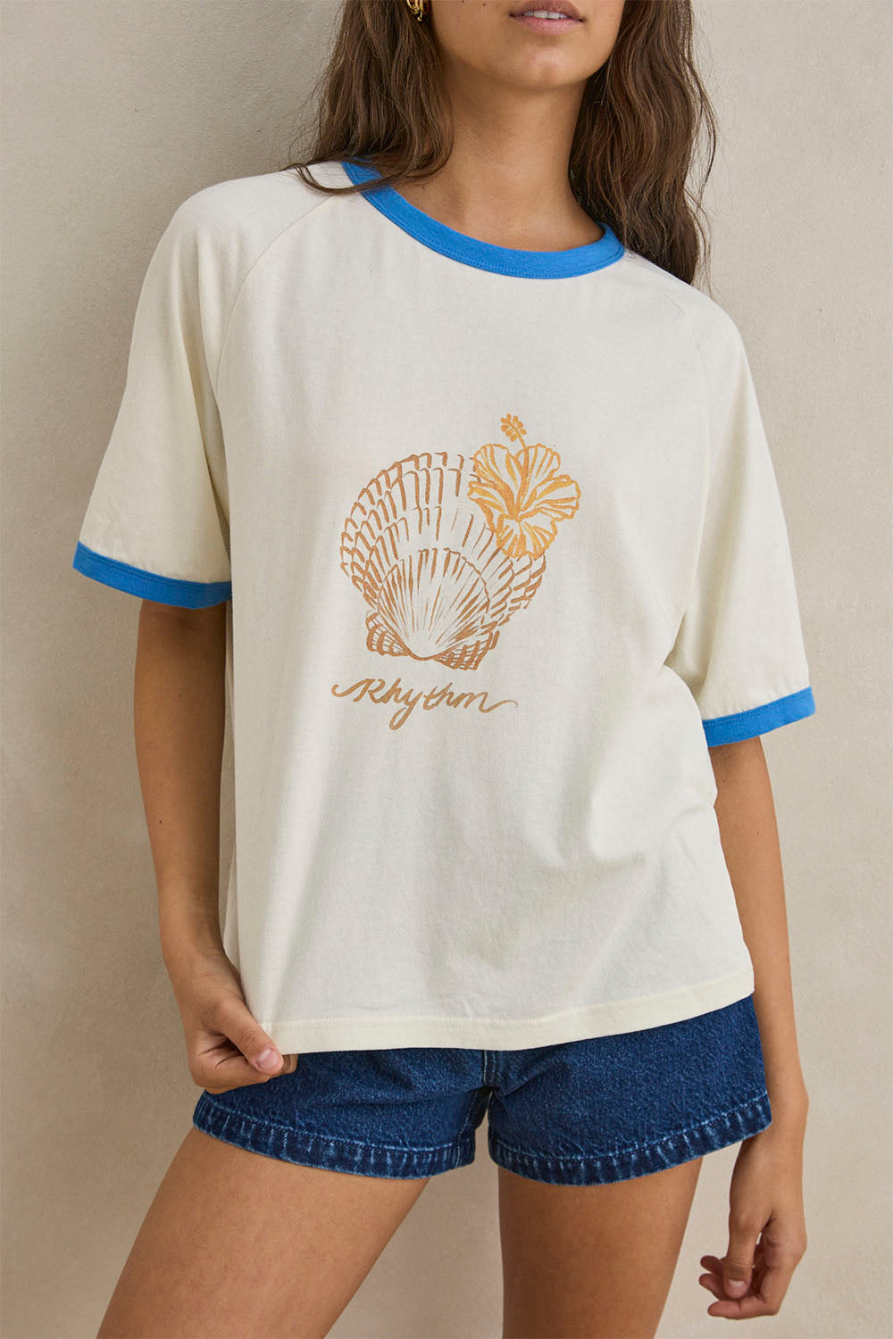 RHYTHM Sunrise Seashell Ringer Tee White | Shop at PUKAS SURF SHOP