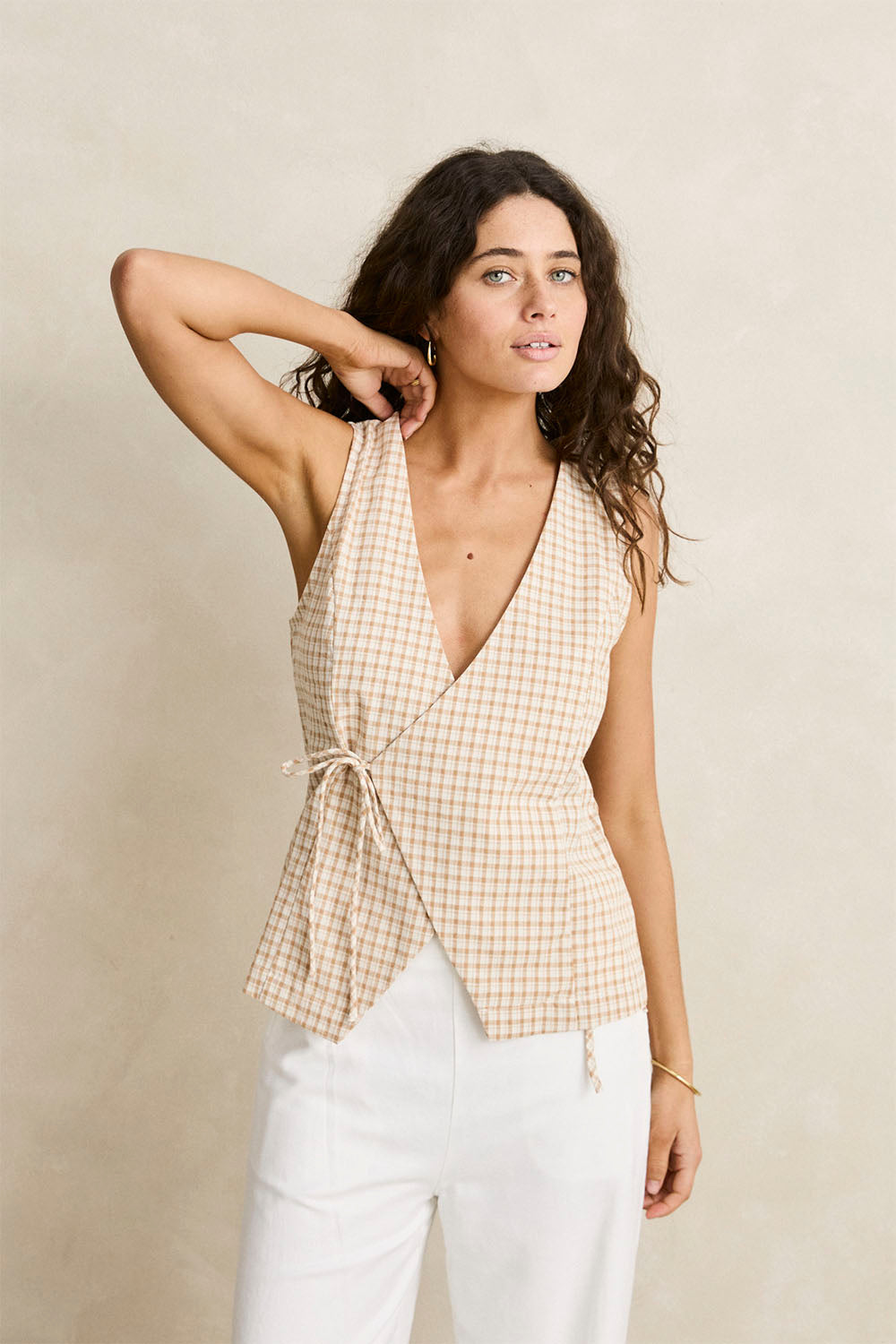 RHYTHM London Check Vest Natural | Shop at PUKAS SURF SHOP