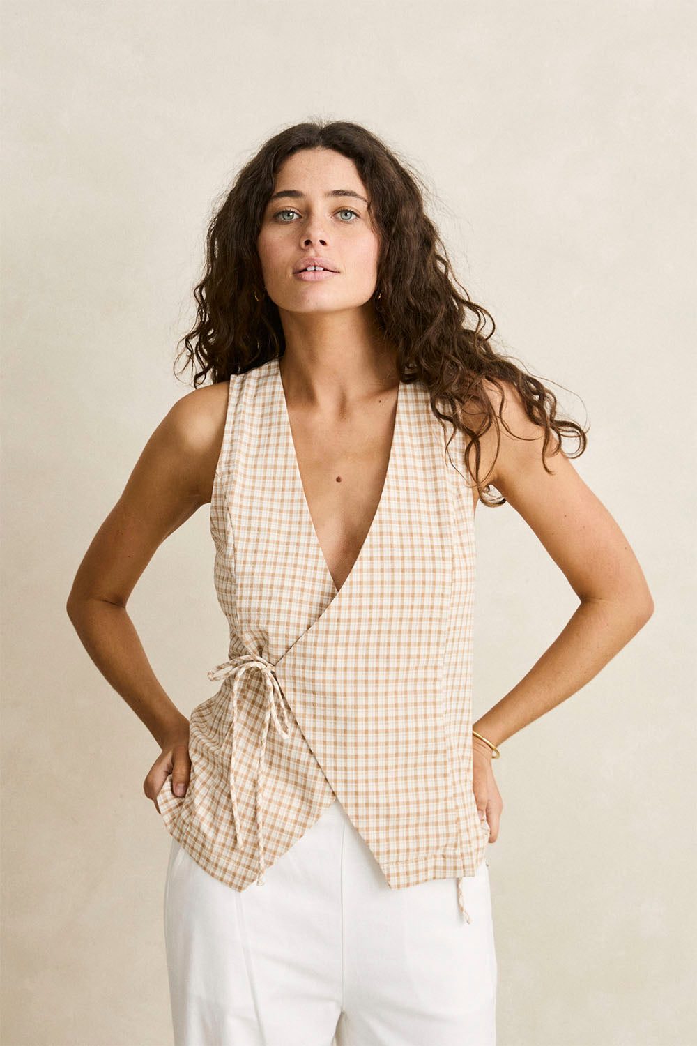 RHYTHM London Check Vest Natural | Shop at PUKAS SURF SHOP