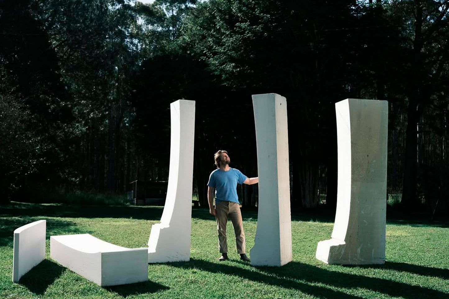 Ellis Ericson grabbing eps foam blocks in his property