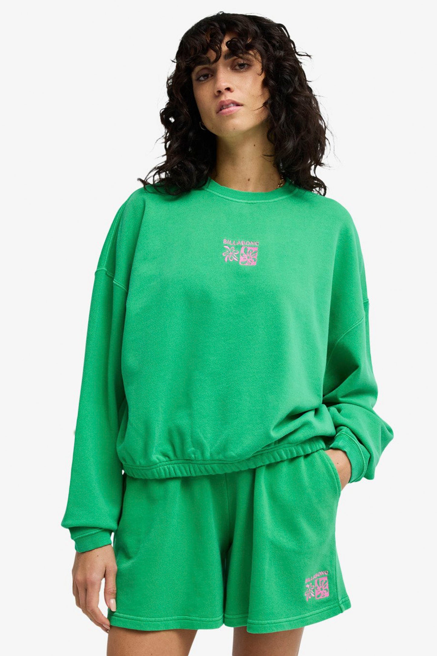 Billabong Springbreak Crew summer green - women's cropped terry sweatshirt