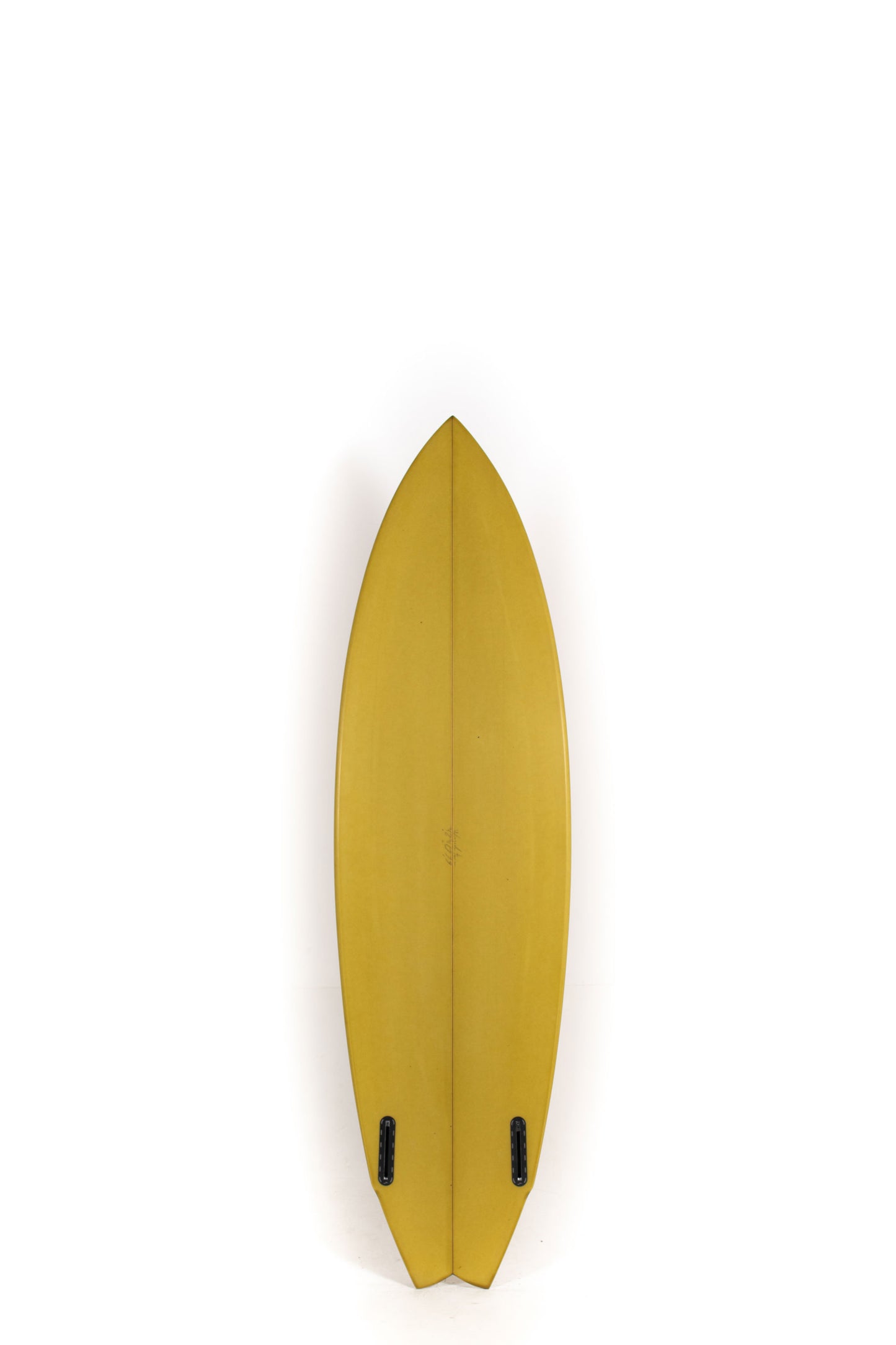 Green and pink Adrokultura surfboard Winged Twin size 6'2" on a white background by Pukas Surf Shop - 2