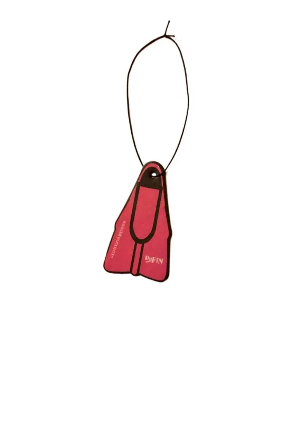 Pink diving fin air freshner on a white background
