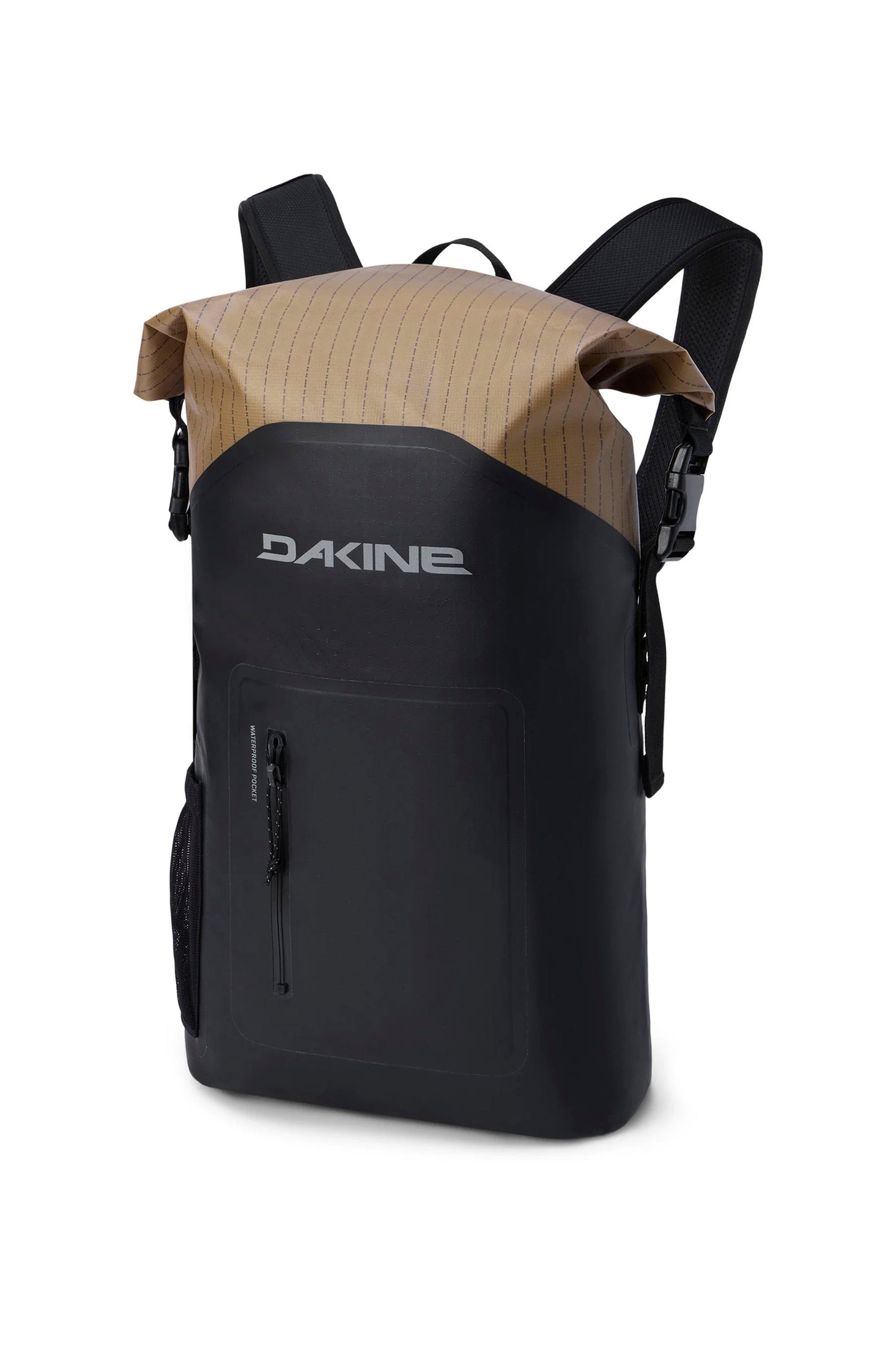 Dakine Cyclone LT Wet Dry Rolltop Pack 30L in Coyote Morse Code – front view showing rolltop closure and compression strap
