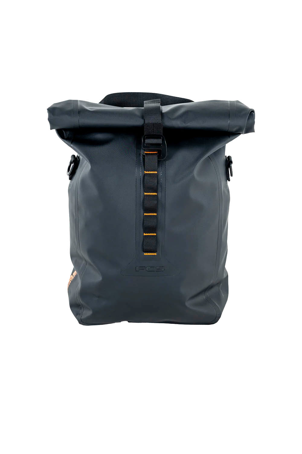 Gray pouch with black straps on a white background