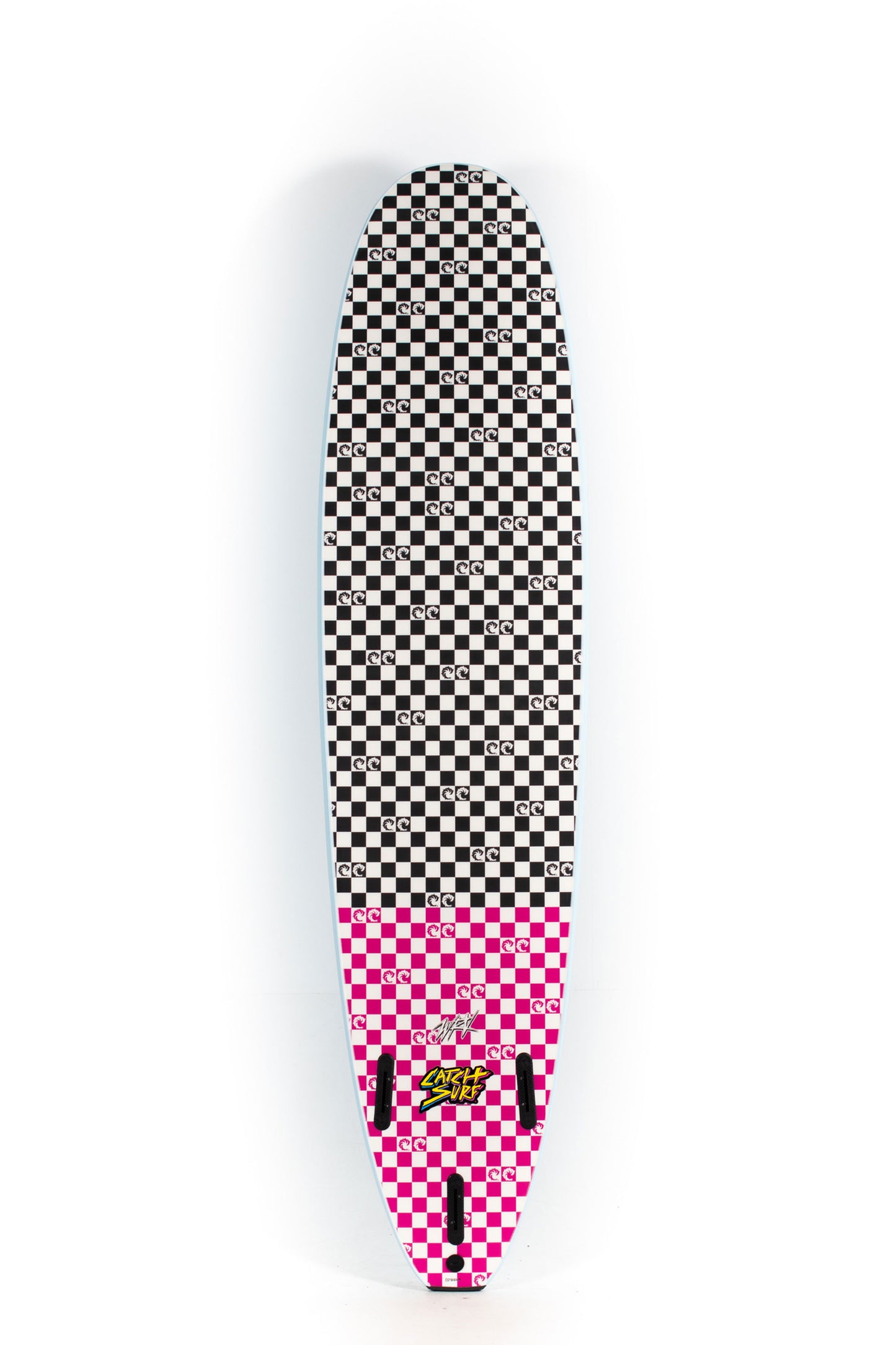 Checkered surfboard with pink bottom by Catch Surf model Odysea Log size 8'0" at Pukas Surf Shop