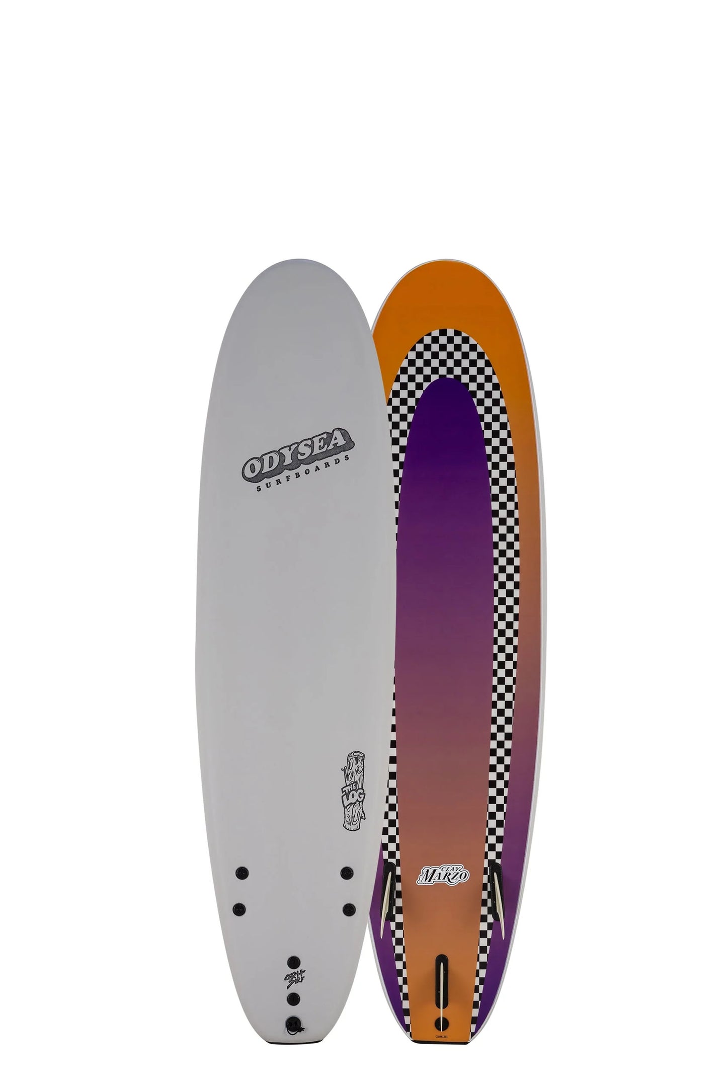 Grey and multicolored Ctach Surf Surfboard Log size 7'0" on a white background