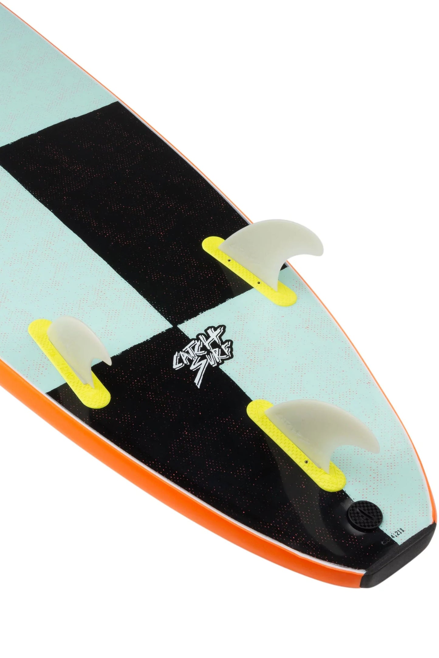 Orange and multicolored Catch Surf Softboard Log size 7'6" on a white background - 2