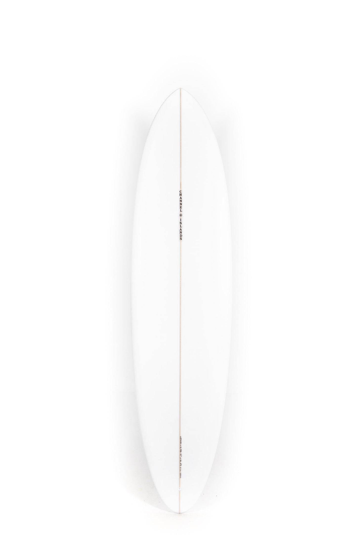 White Channel Islands Surfboard CI Mid size 7'6" on a white background by Pukas Surf Shop