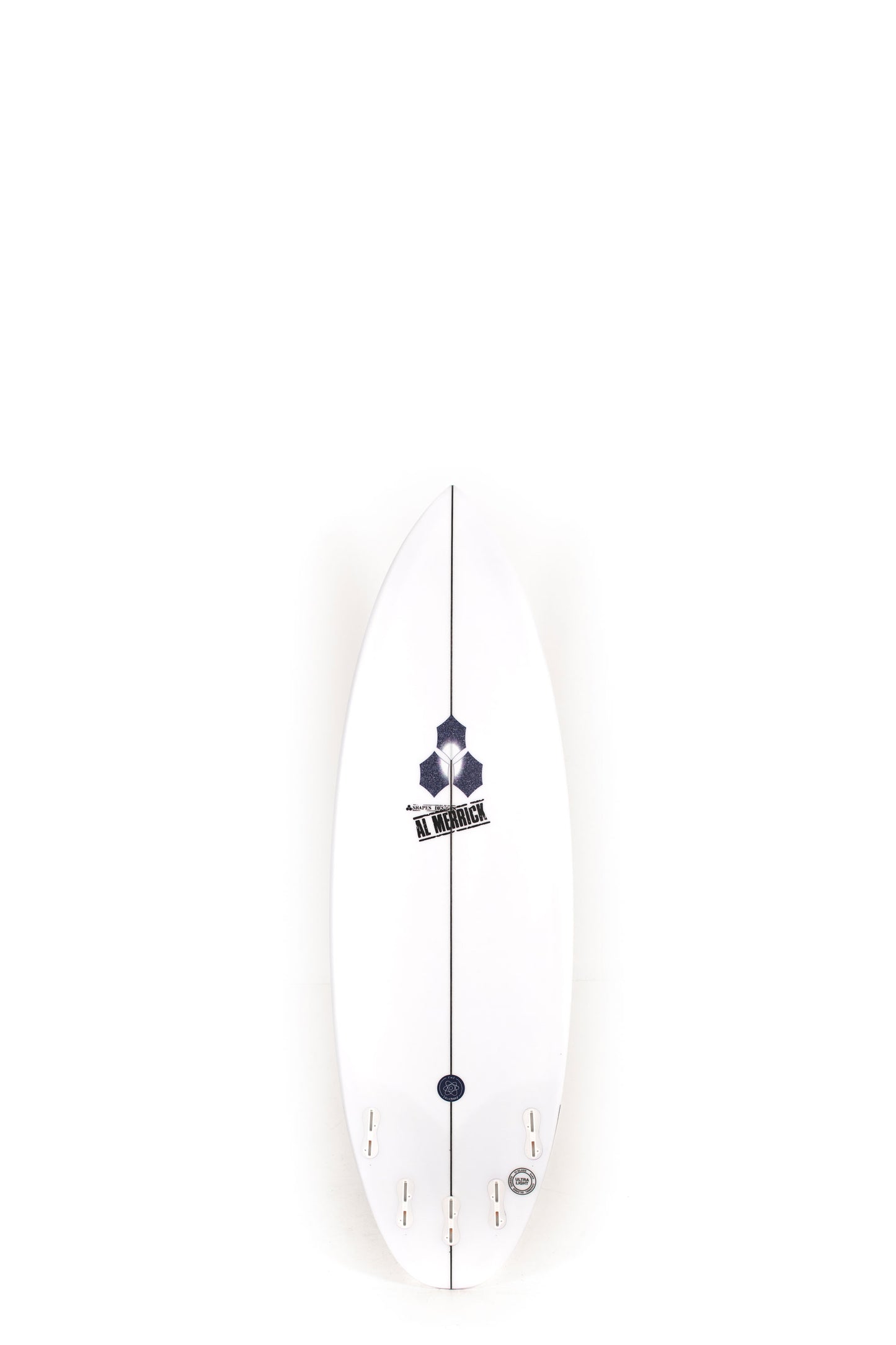 White Channel Islands Surfboard The Solution size 5'7" on a white background by Pukas Surf Shop - 2