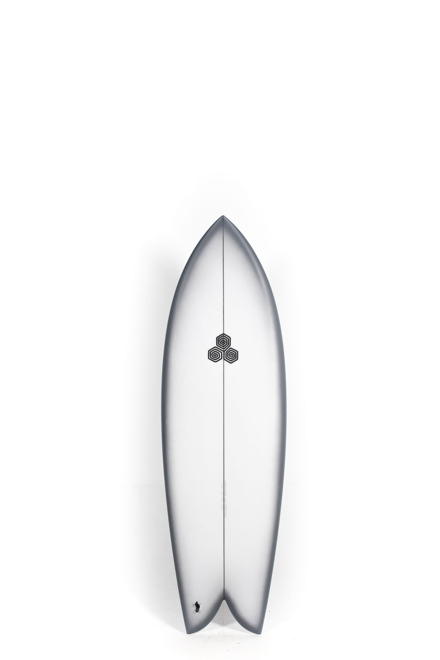 Grey and white Channel Islands Surfboard Feb's fish in size 5'10" at Pukas Surf Shop