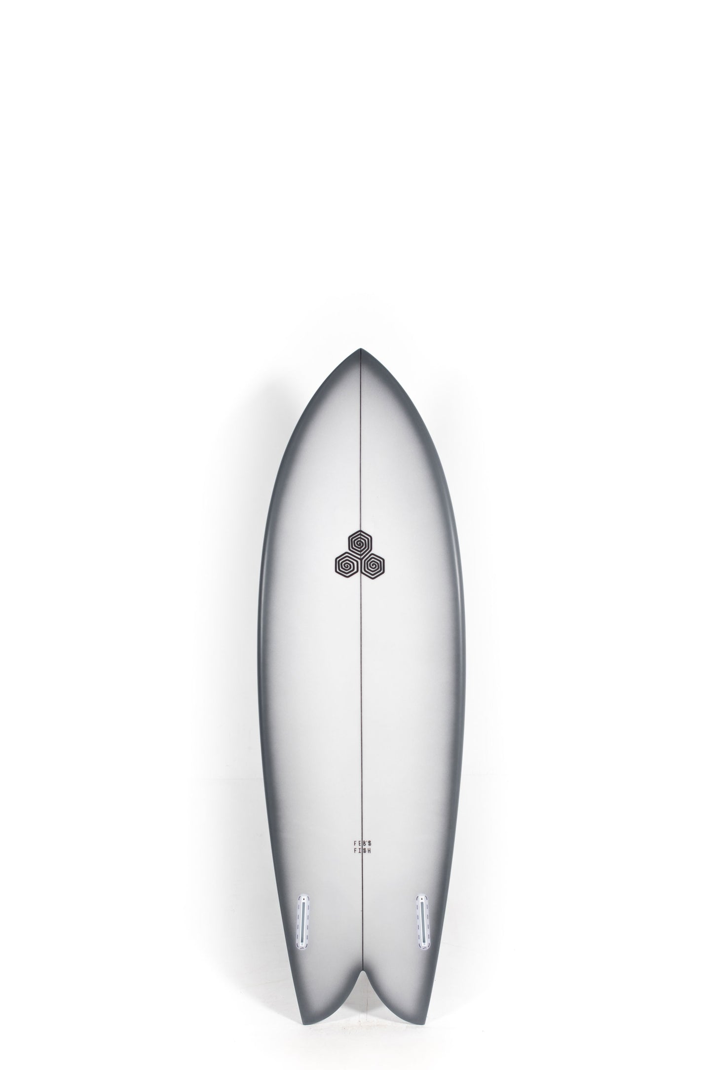 Grey and white Channel Islands Surfboard Feb's fish in size 5'10" at Pukas Surf Shop - 2