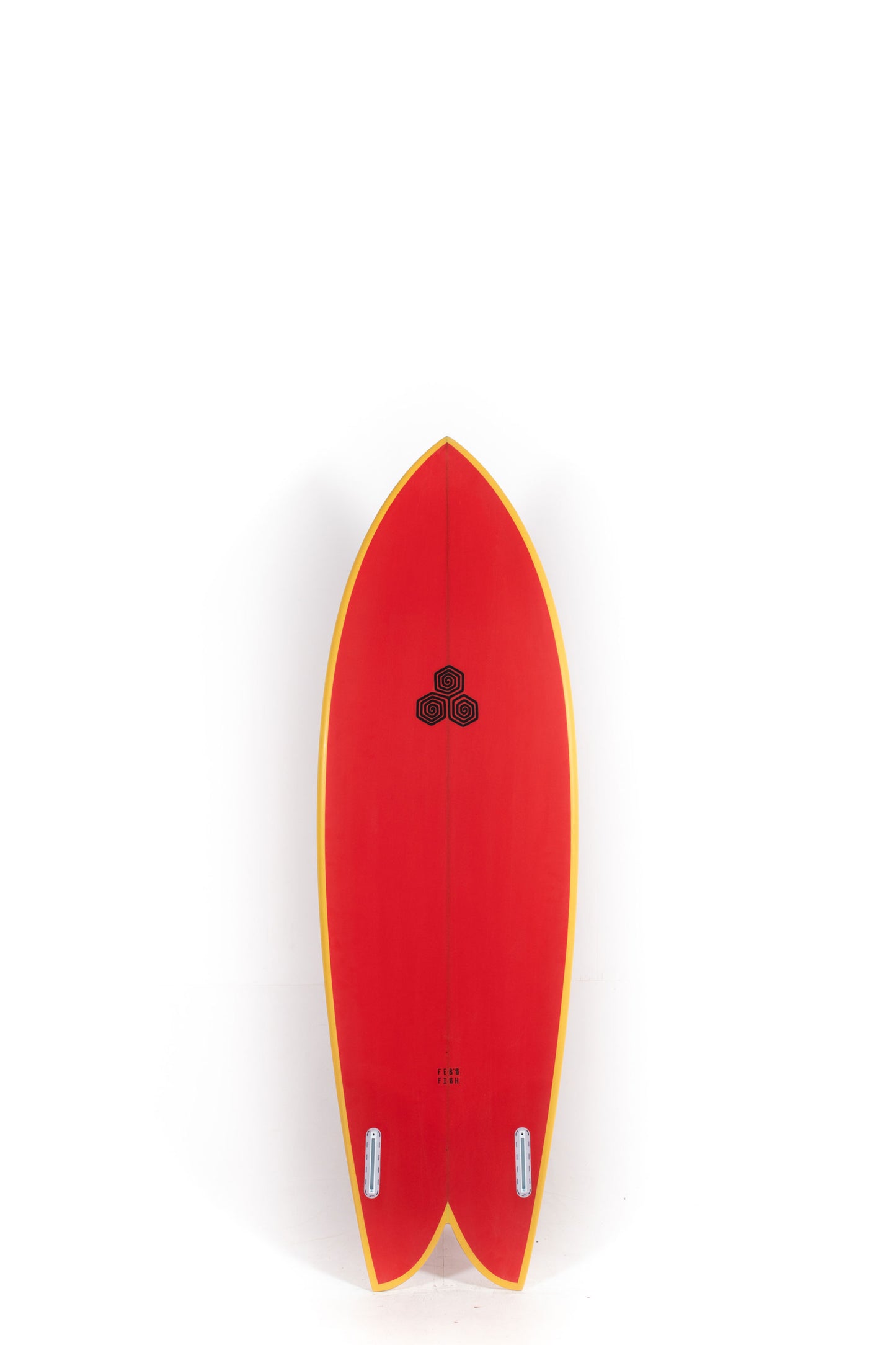 Red and yellow Channel Islands Feb's Fish Surfboard size 5'11" at Pukas Surf Shop-2