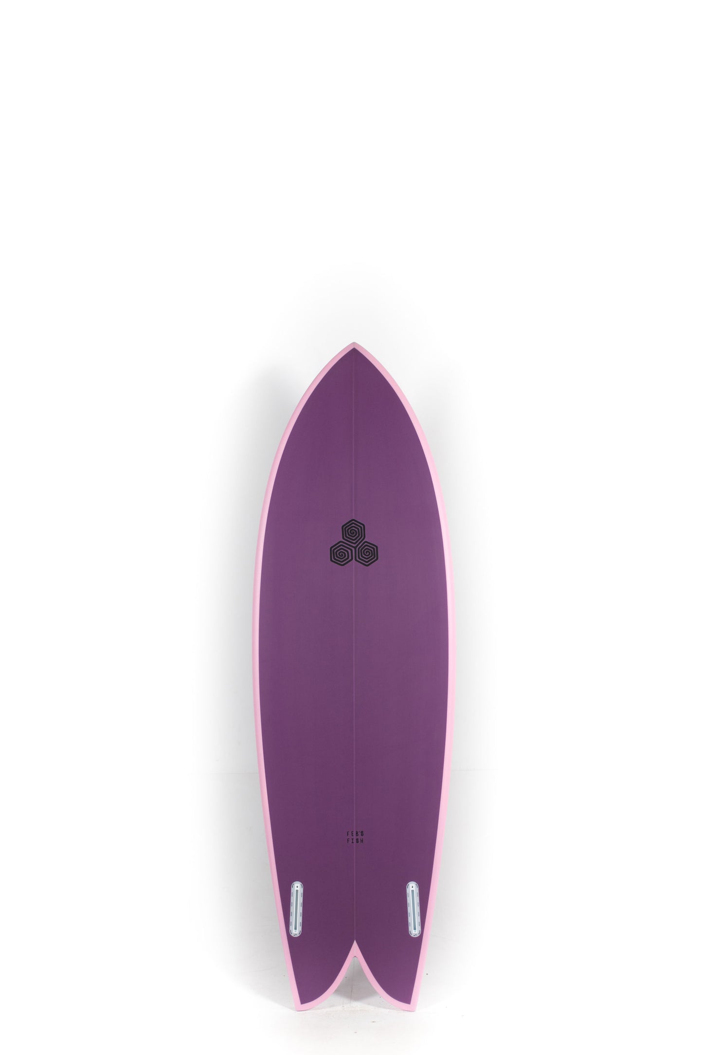 Purple and pink Channel Islands Surfboard Feb's Fish size 5'11" on a white background by Pukas Surf Shop - 2