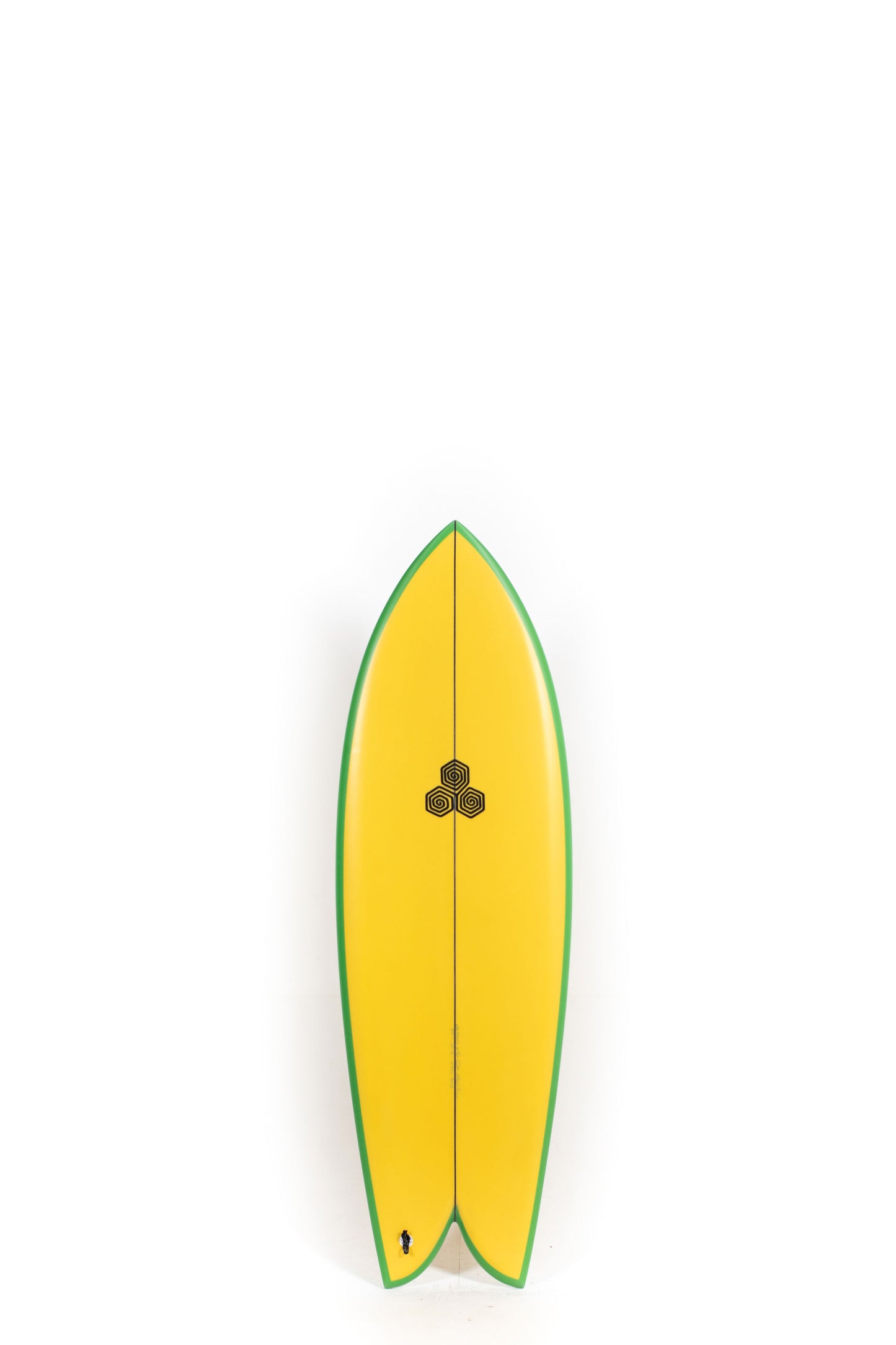 Yellow and green Channel Islands Surfboard Feb's Fish size 5'5" at Pukas Surf Shop