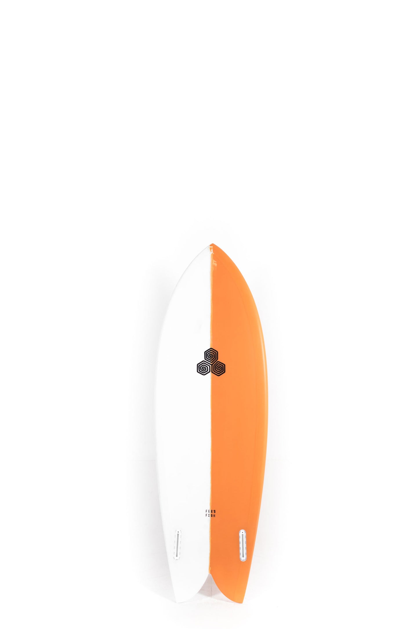 Orange and white Channel Islands Surfboard Feb's Fish size 5'5" at Pukas Surf Shop - 2