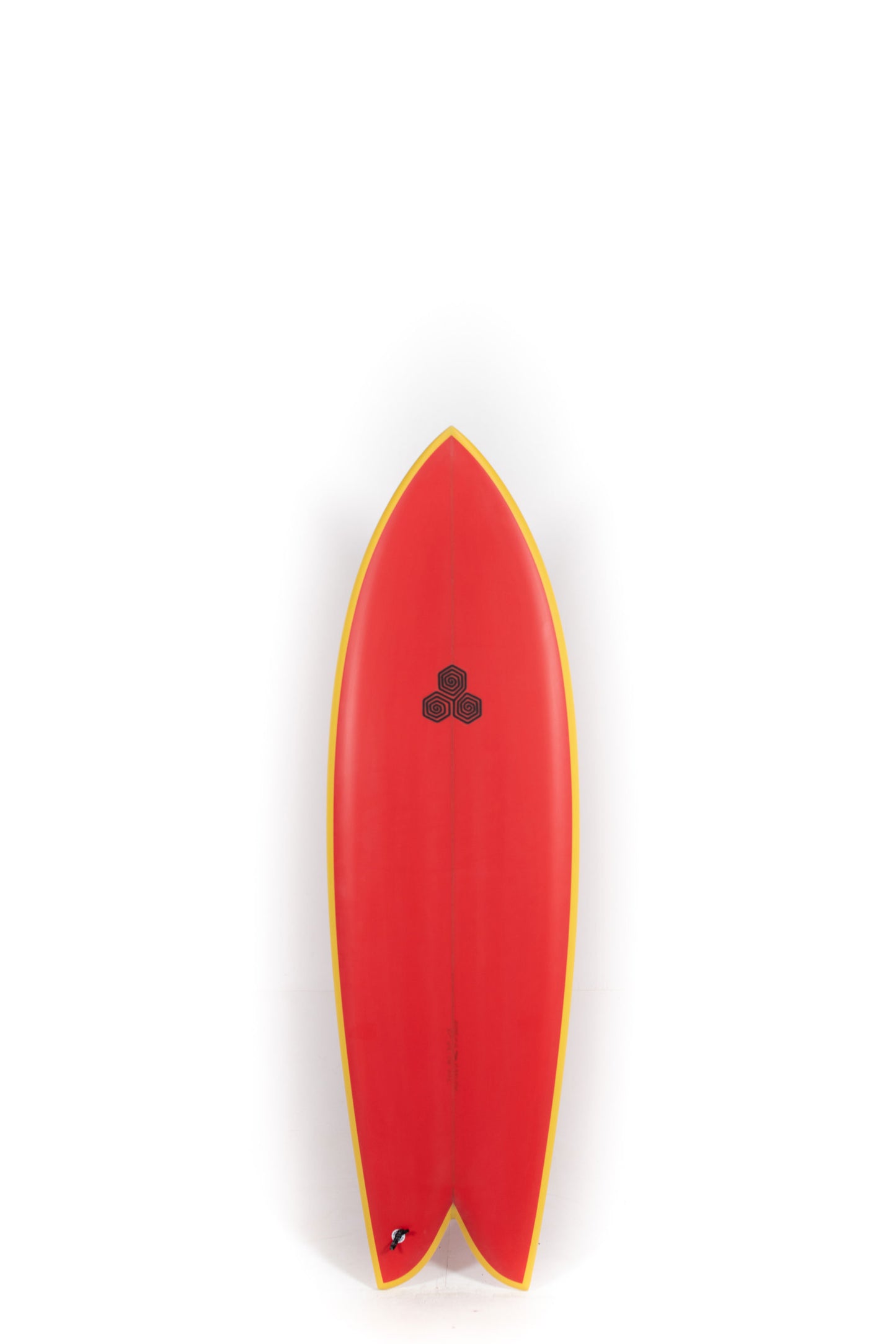 Red and yellow Channel Islands Surfboard size 6'11" Feb's Fish on a white background by Pukas Surf Shop