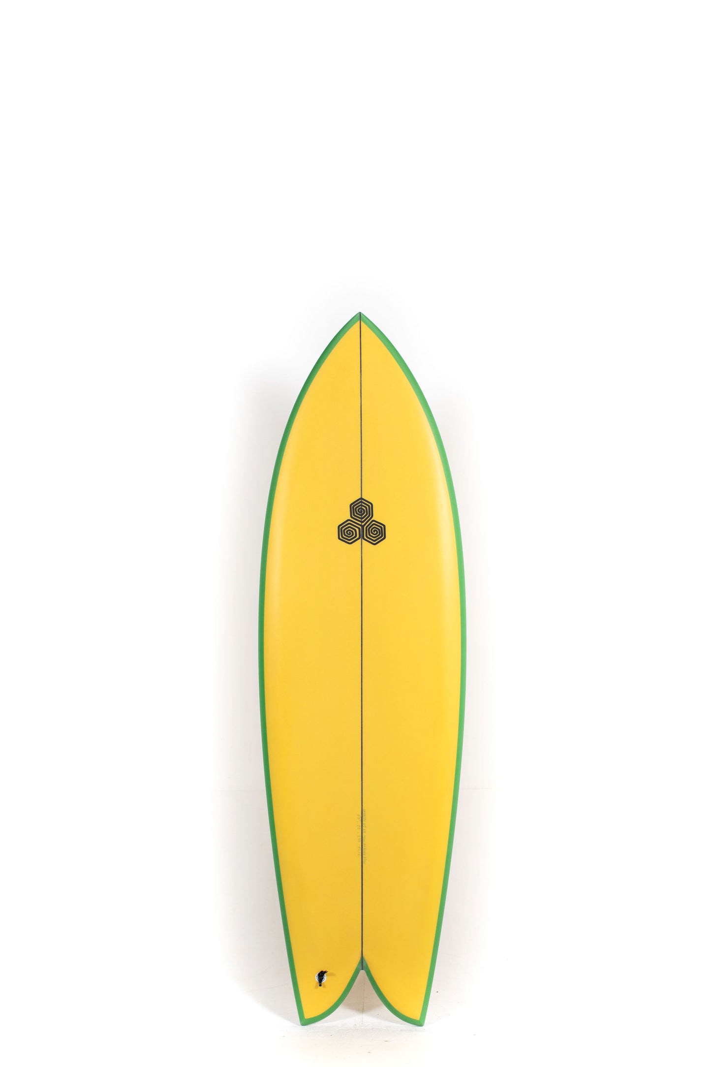 Yellow and green Channel Islands Surfboard Feb's Fish size 6'3" at Pukas Surf Shop