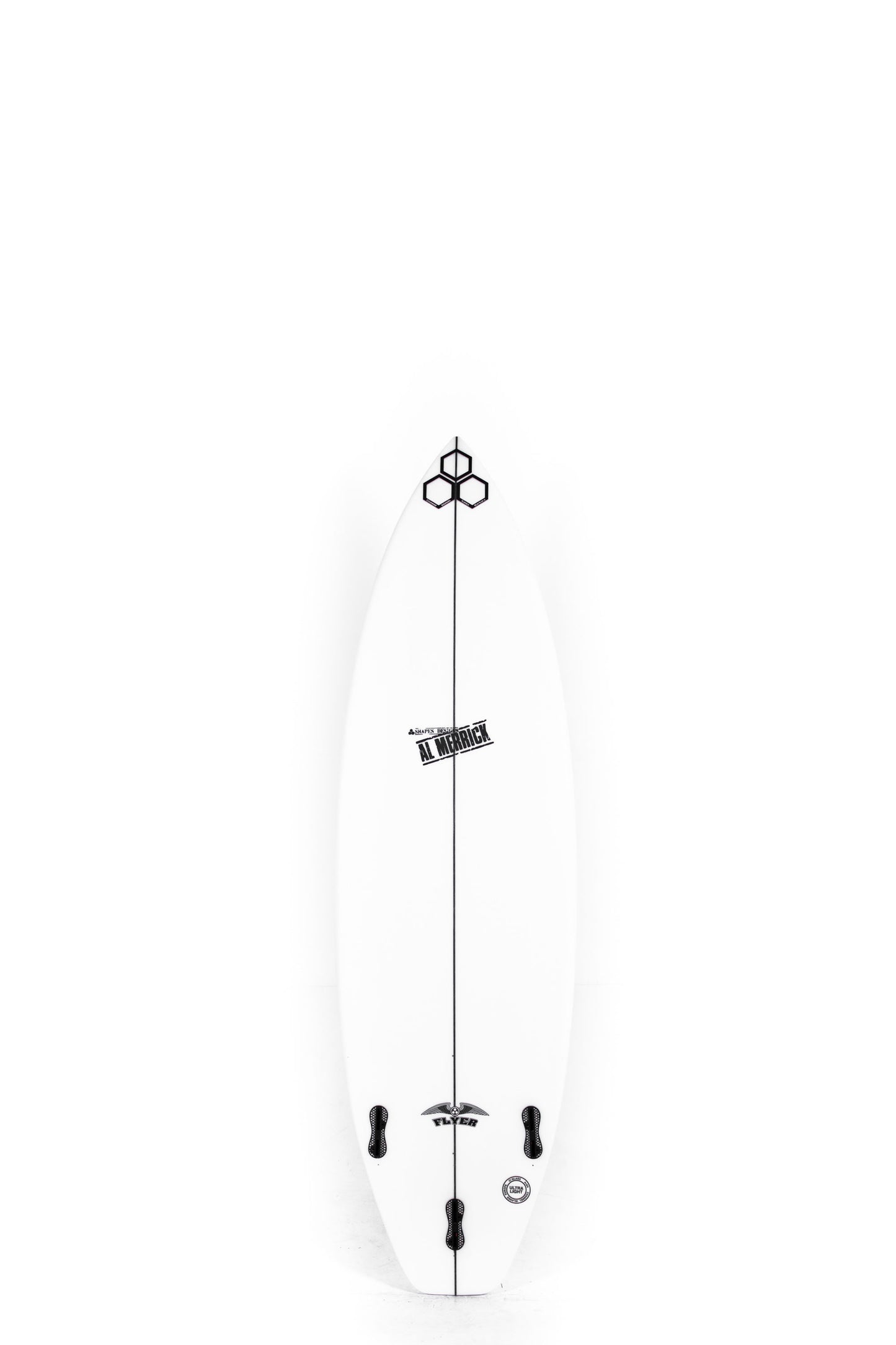 White Channel Islands Surfboard OG Flyer size 5'11" on a white background by Pukas Surf Shop - 2