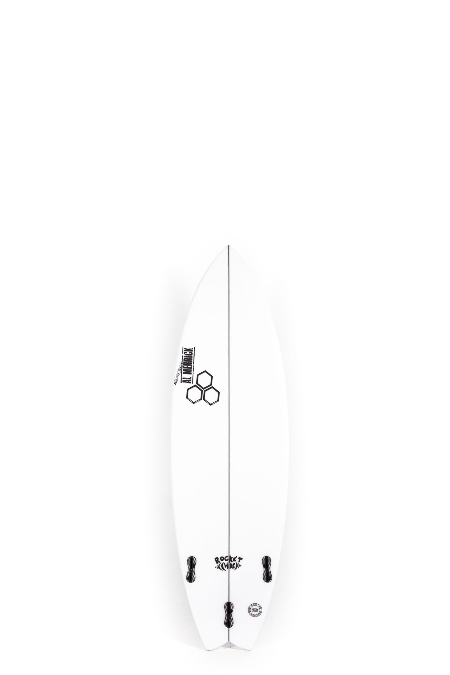 White Channel Islands Surfboard Rocket Wide size 5'7" on a white background by pukas Surf Shop - 2