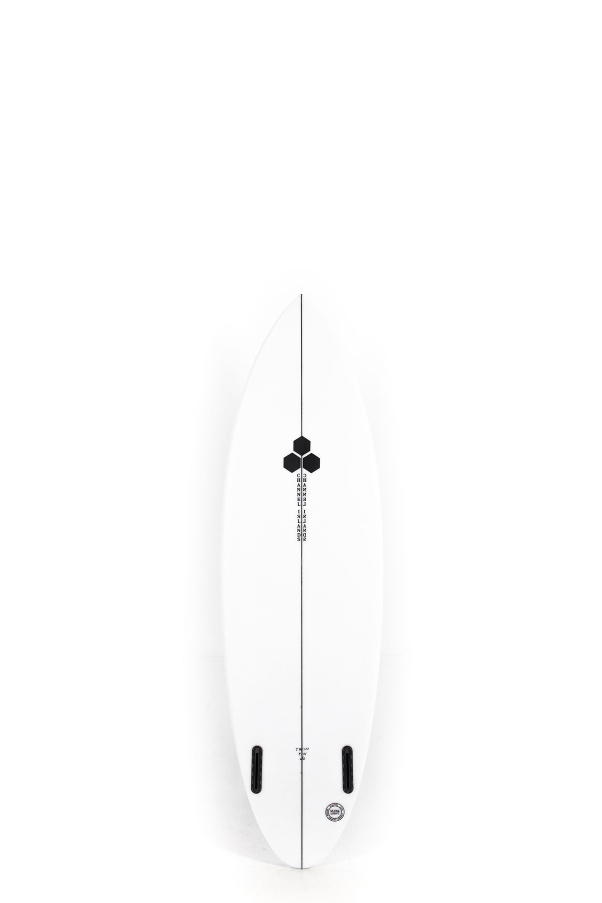 White Channel Islands Surfboards Twin Pin size 5'10" on a white background by Pukas Surf Shop - 2