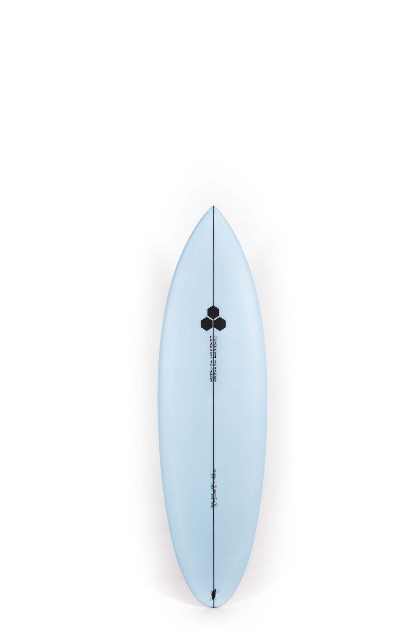 Blue Channel Islands Surfboard Twin Pin size 5'11" on a white background by Pukas Surf Shop