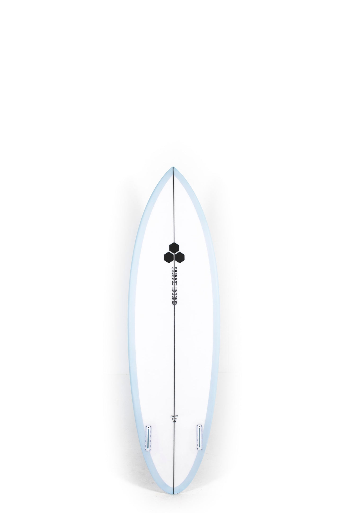 Blue Channel Islands Surfboard Twin Pin size 5'11" on a white background by Pukas Surf Shop - 2
