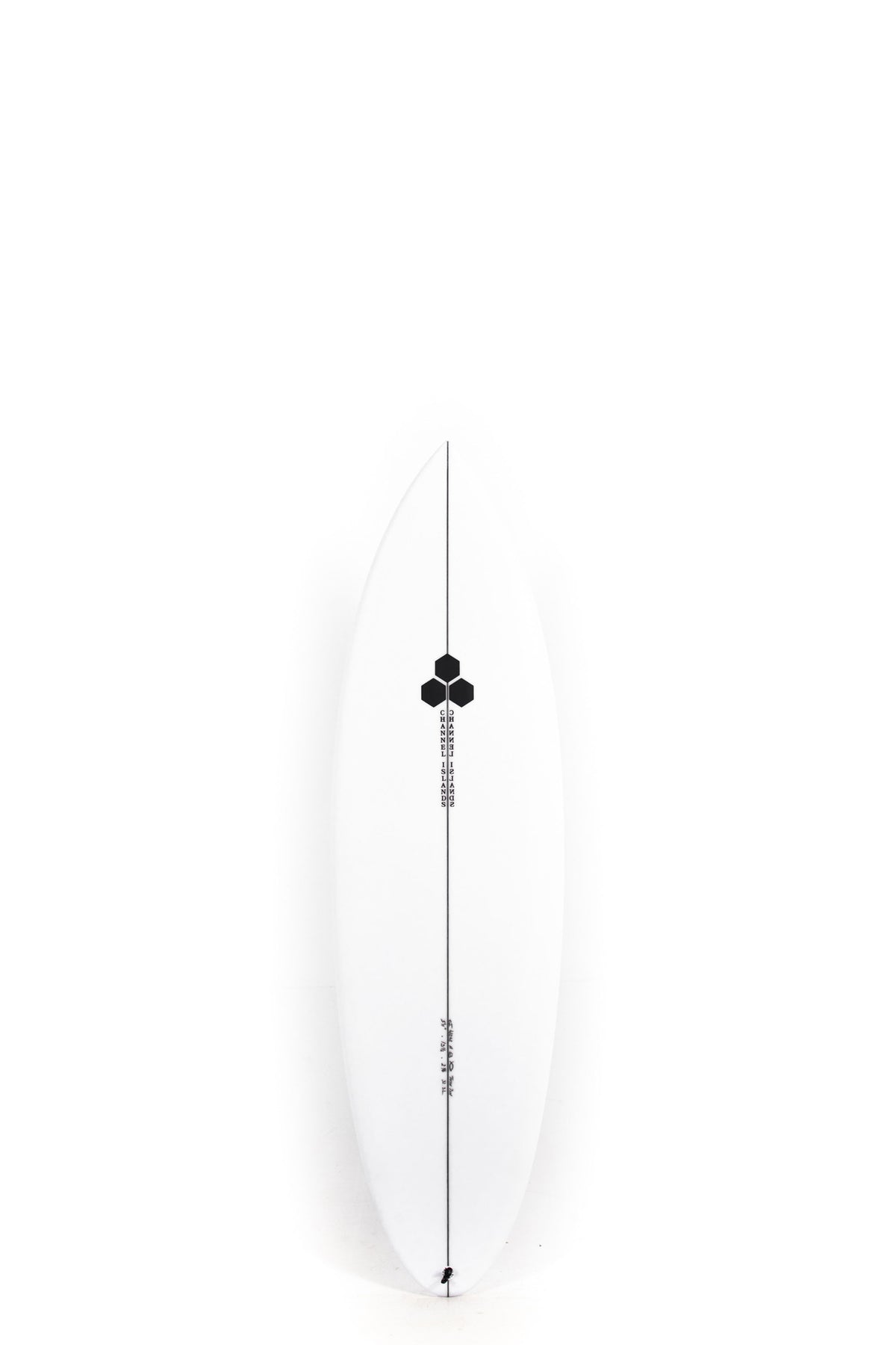 White Channel Islands Surfboard Twin Pin size 5'11" on a white background by Pukas Surf Shop