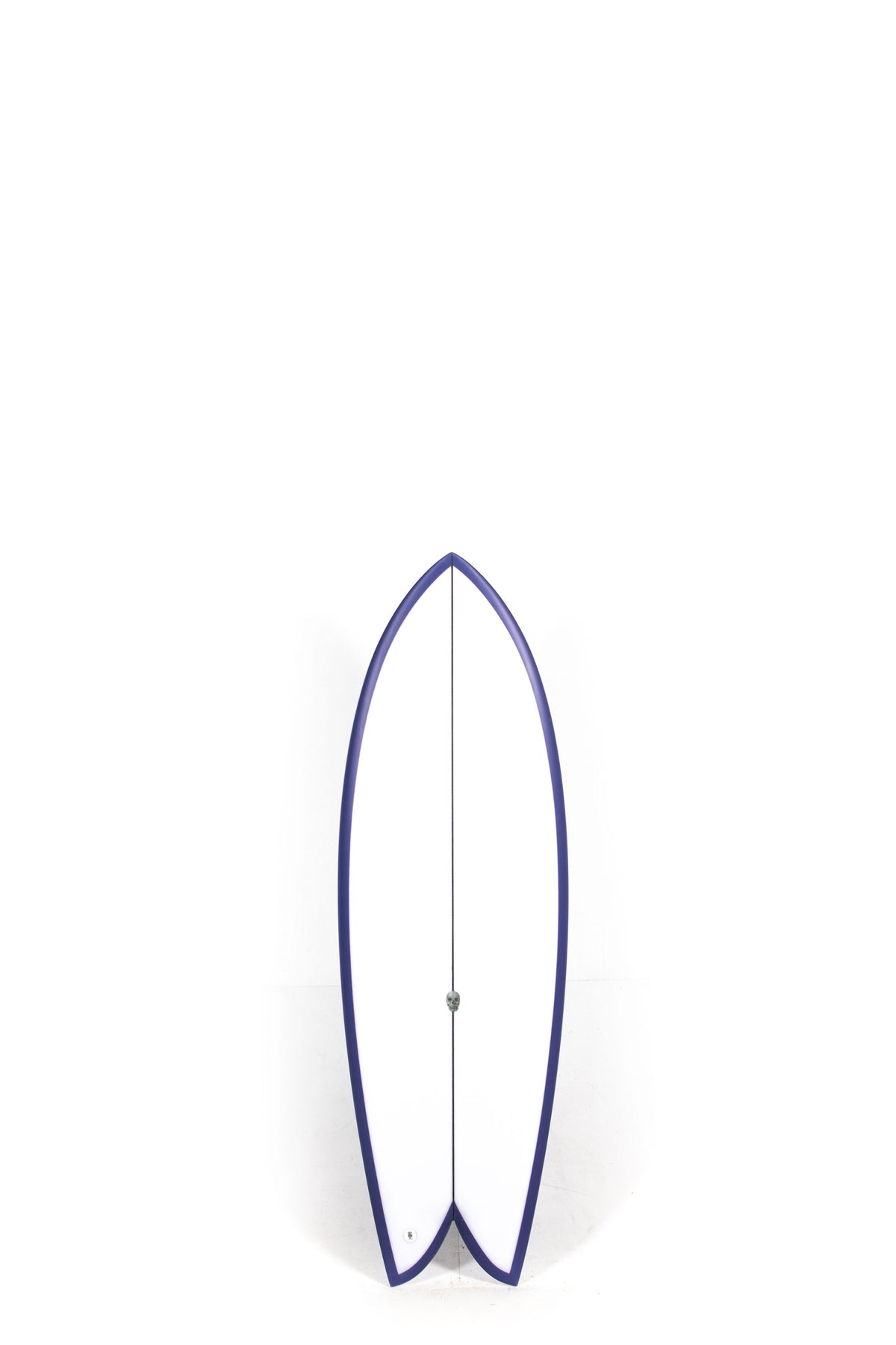 White and purple Christenson Surfboard size 5'3" on a white background by Pukas Surf Shop
