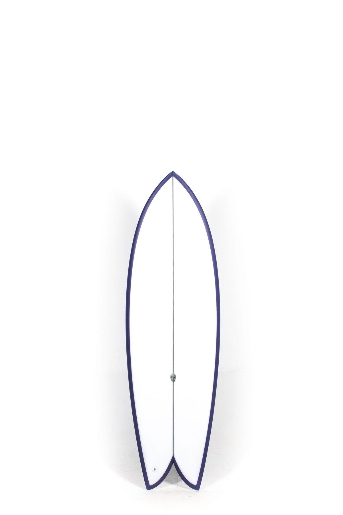 White and purple Christenson Surfboard size 5'9" on a white background by Pukas Surf Shop