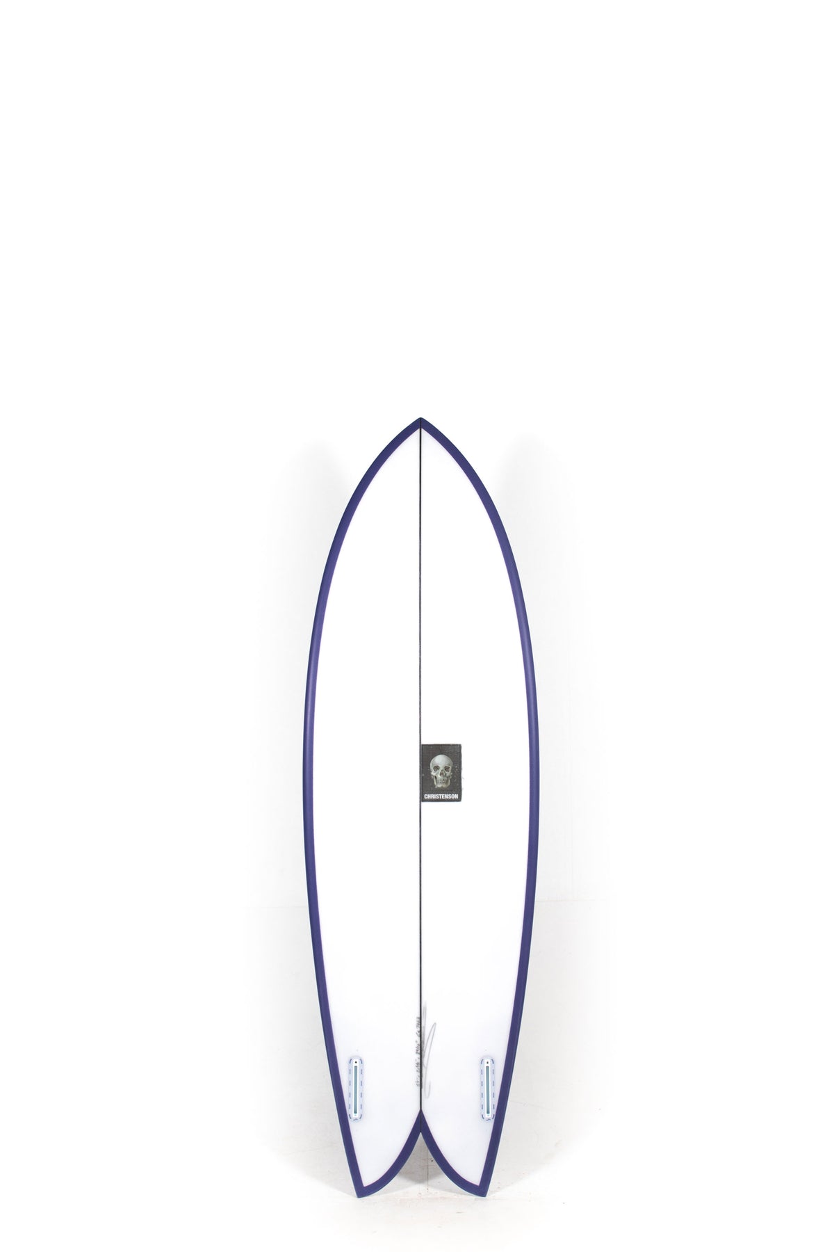 White and purple Christenson Surfboard size 5'9" on a white background by Pukas Surf Shop - 2