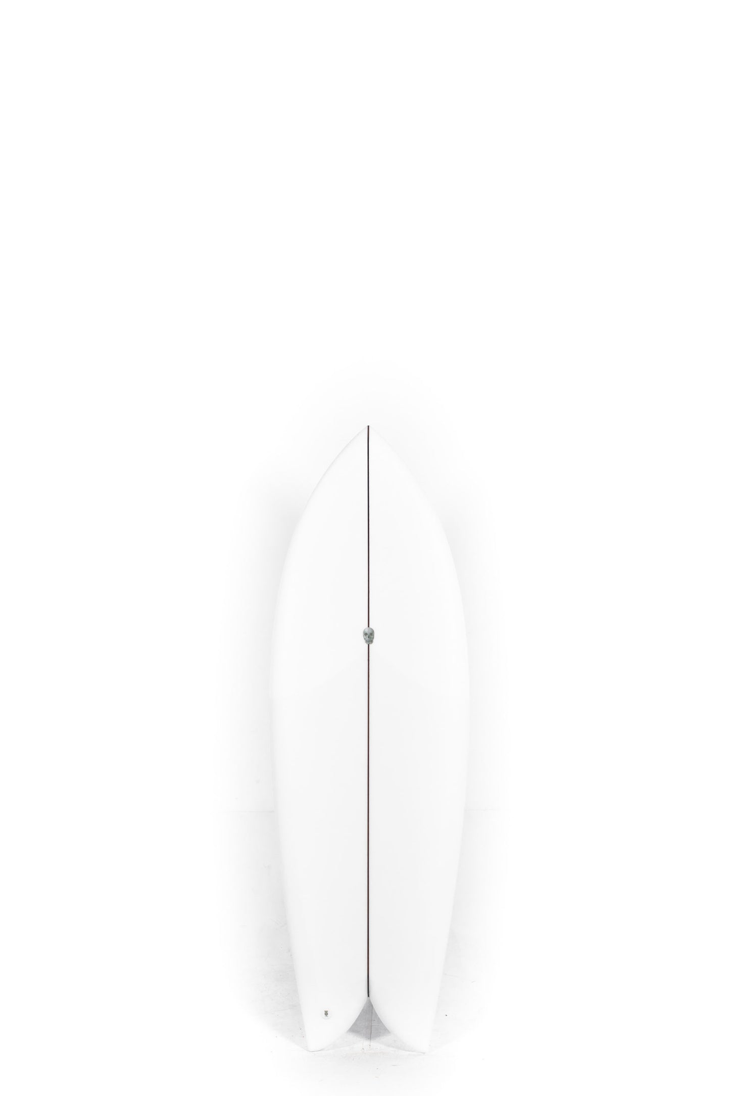 White Christenson Surfboard Fish size 5'5" in a white background by Pukas Surf Shop