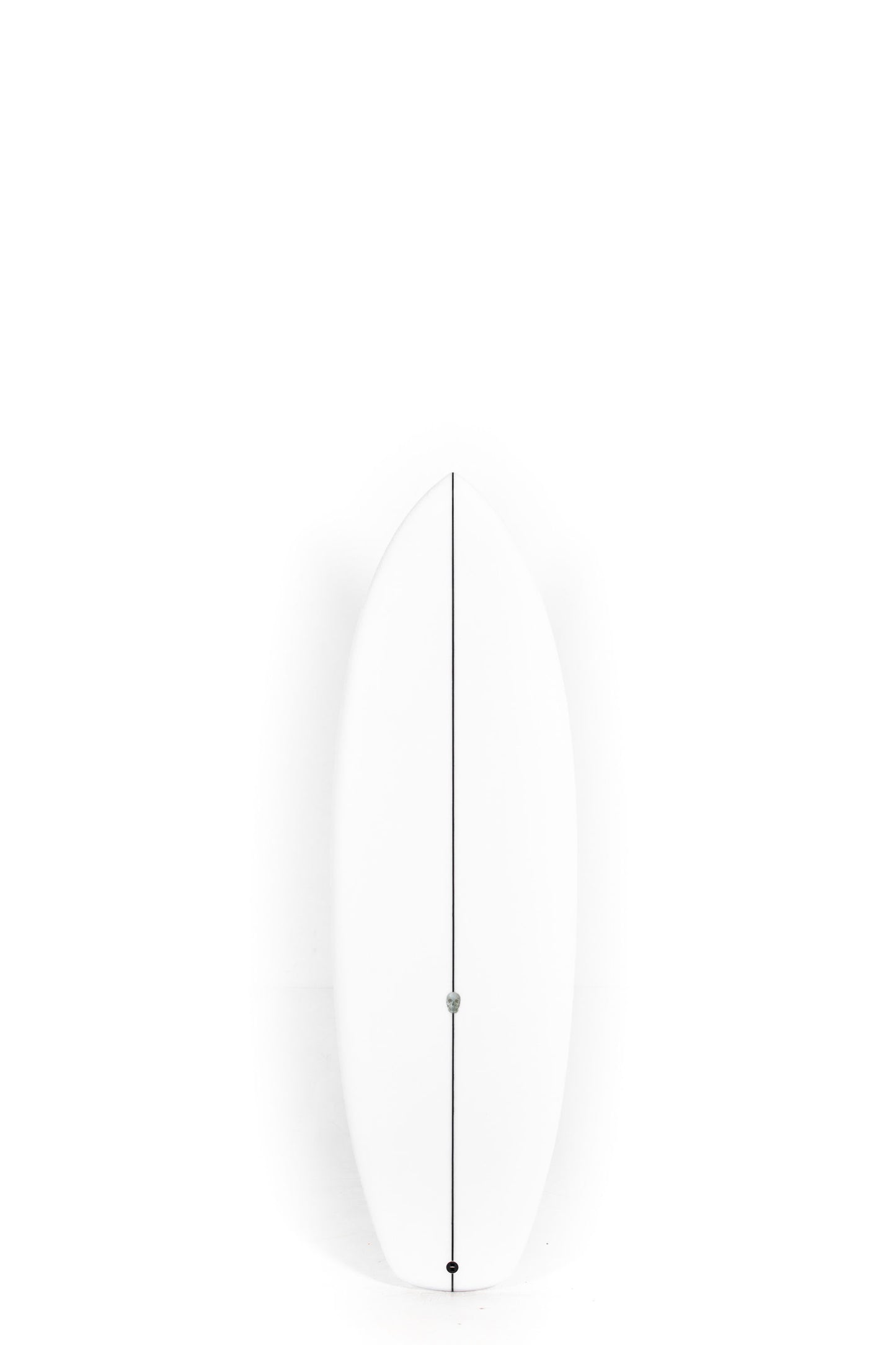 White Christenson Surfboard Easy Wind size 5'8" on a white background by Pukas Surf Shop
