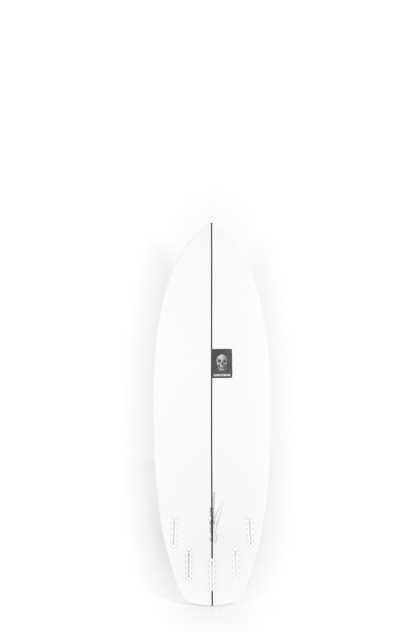 White Christenson Surfboard Easy Wind size 5'8" on a white background by Pukas Surf Shop - 2
