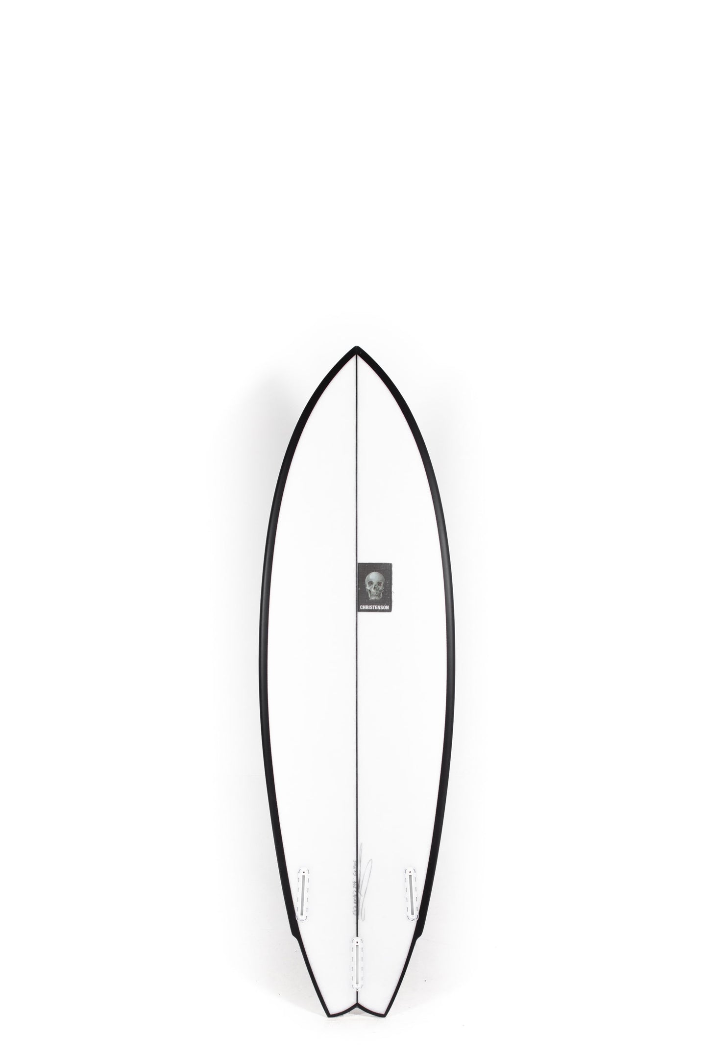 Black and white Christenson Surfboard Lane Splitter size 5'11" on a white background by Pukas Surf Shop - 2
