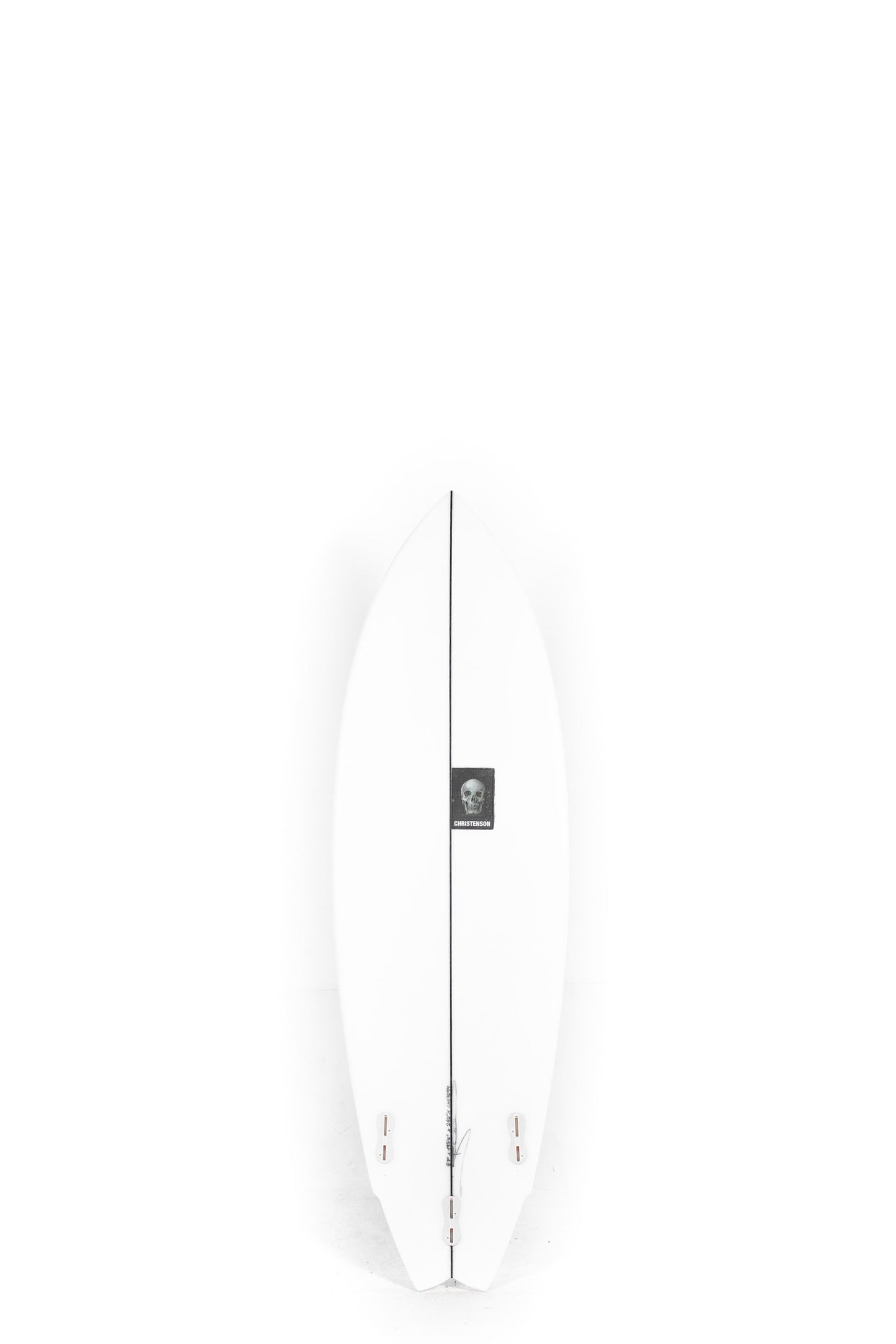 White Christenson Surfboard Lane Splitter Swallow size 5'7" on a white background by Pukas Surf Shop - 2