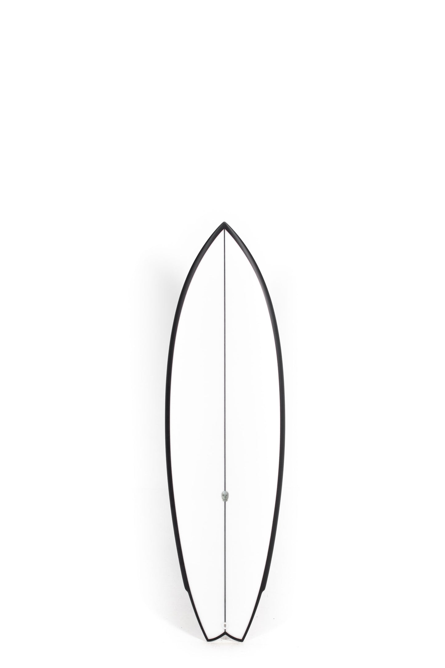 Black and white Christenson Surfboard Lane Splitter Swallow size 5'9" on a white background by Pukas Surf Shop