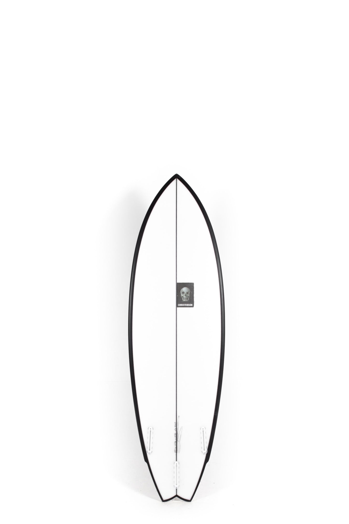 Black and white Christenson Surfboard Lane Splitter Swallow size 5'9" on a white background by Pukas Surf Shop - 2