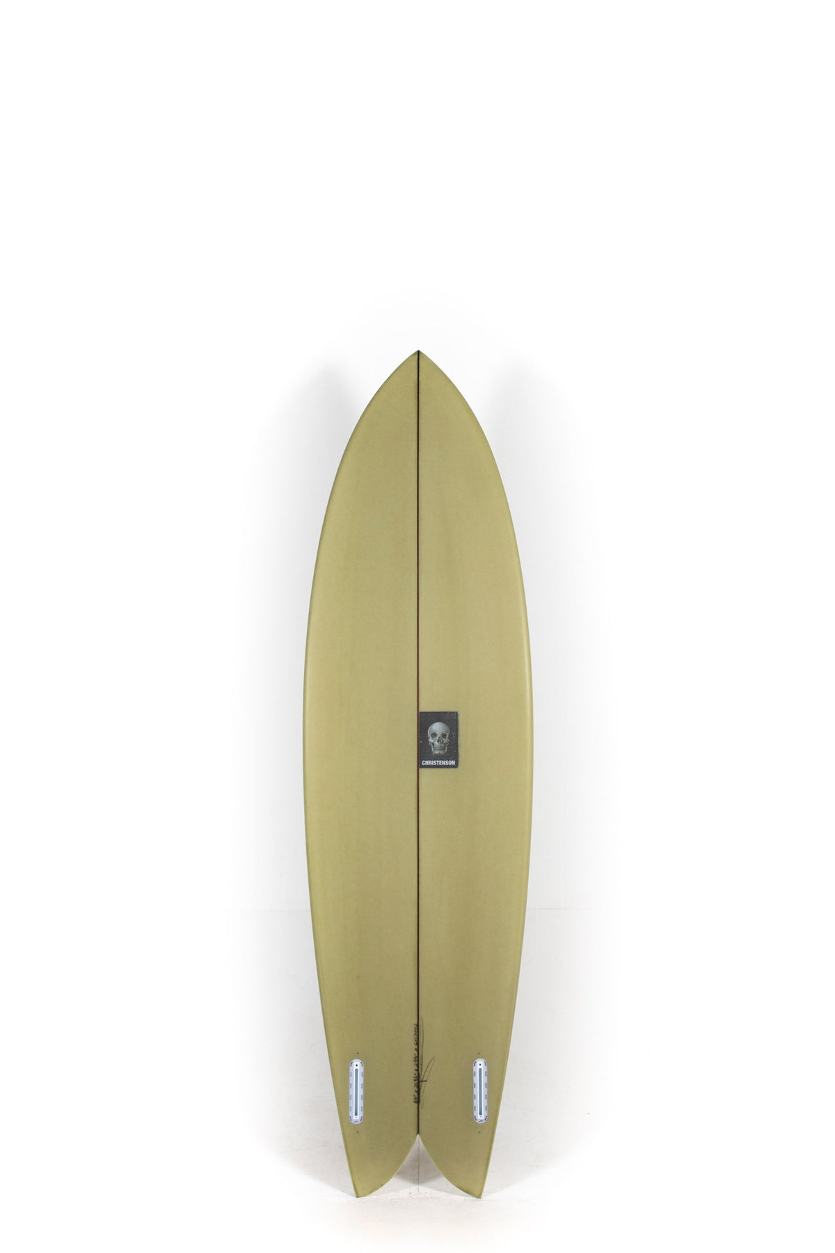Green and beige Christenson Long Phish size 6'6" on a white background by Pukas Surf Shop - 2