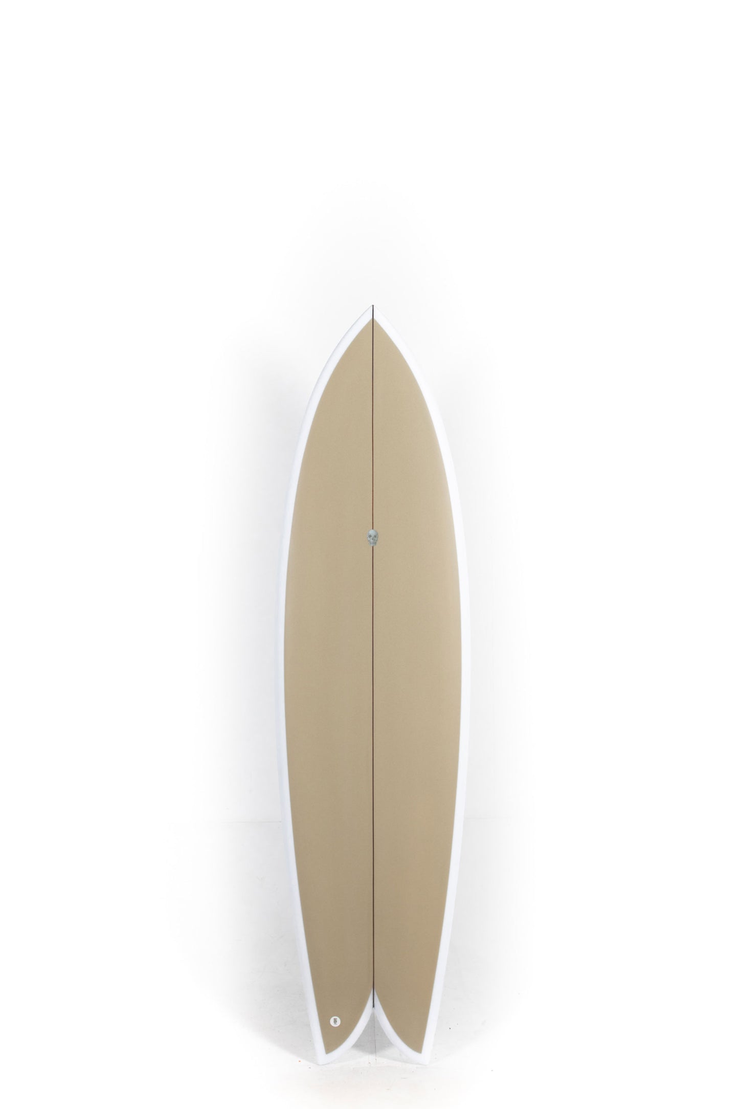 Beige Christenson surfboard on a white background