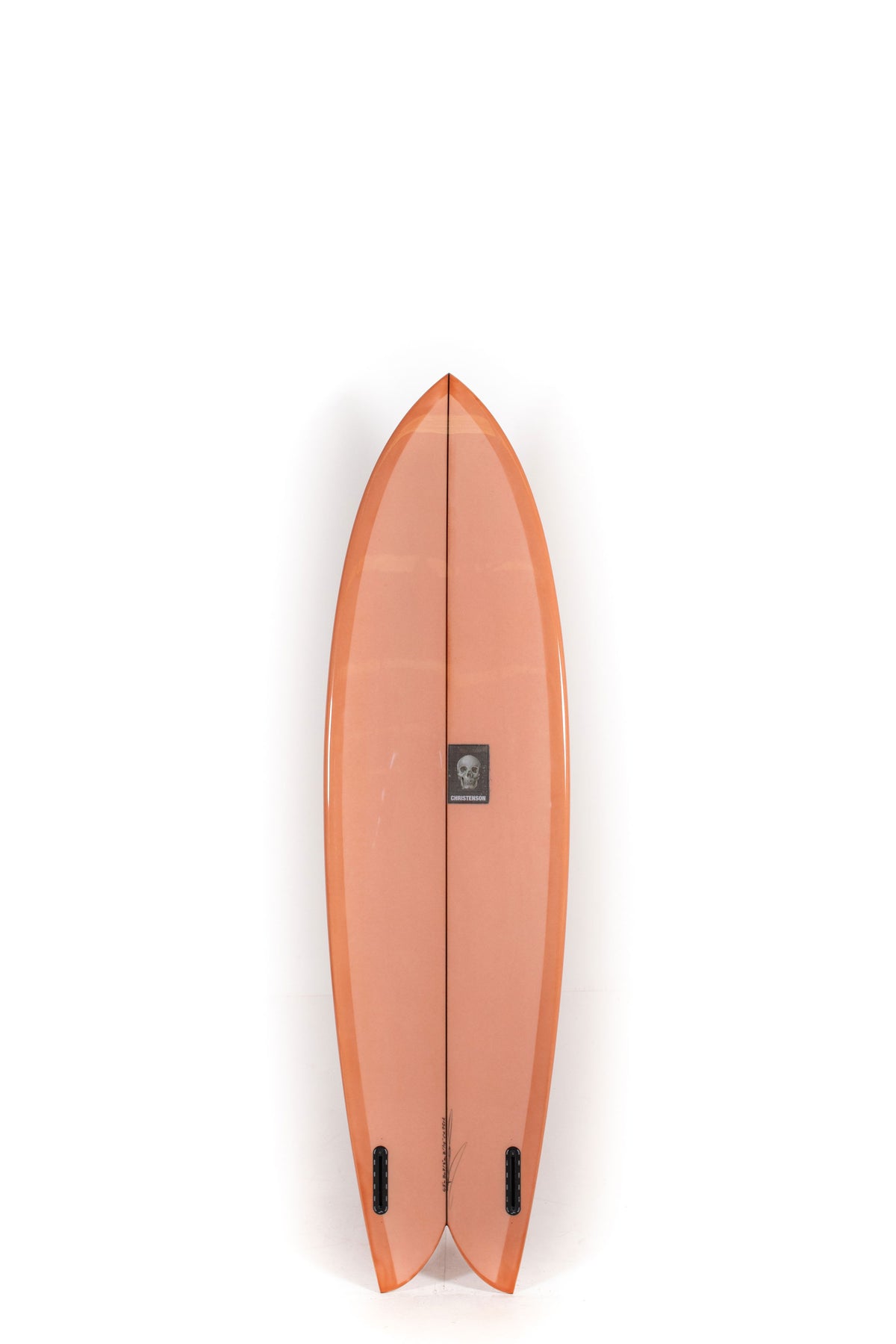 Red Christenson Surfboard Long Phish size 6'8" on a white background by Pukas surf shop - 2