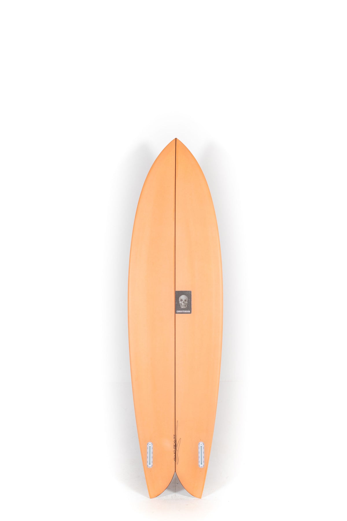 Brown and orange Christenson Surfboard Long Phish size 6'10" on a white background by Pukas surf shop - 2