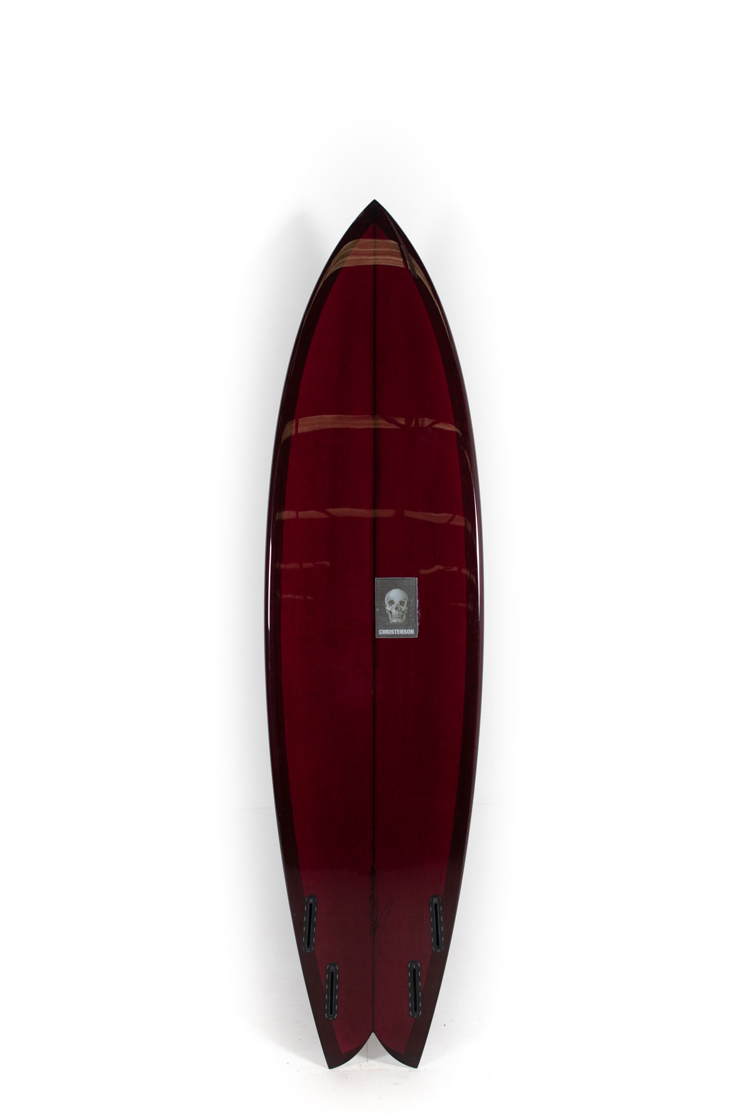 Red Christenson Nautilus surfboard on a white background - 2